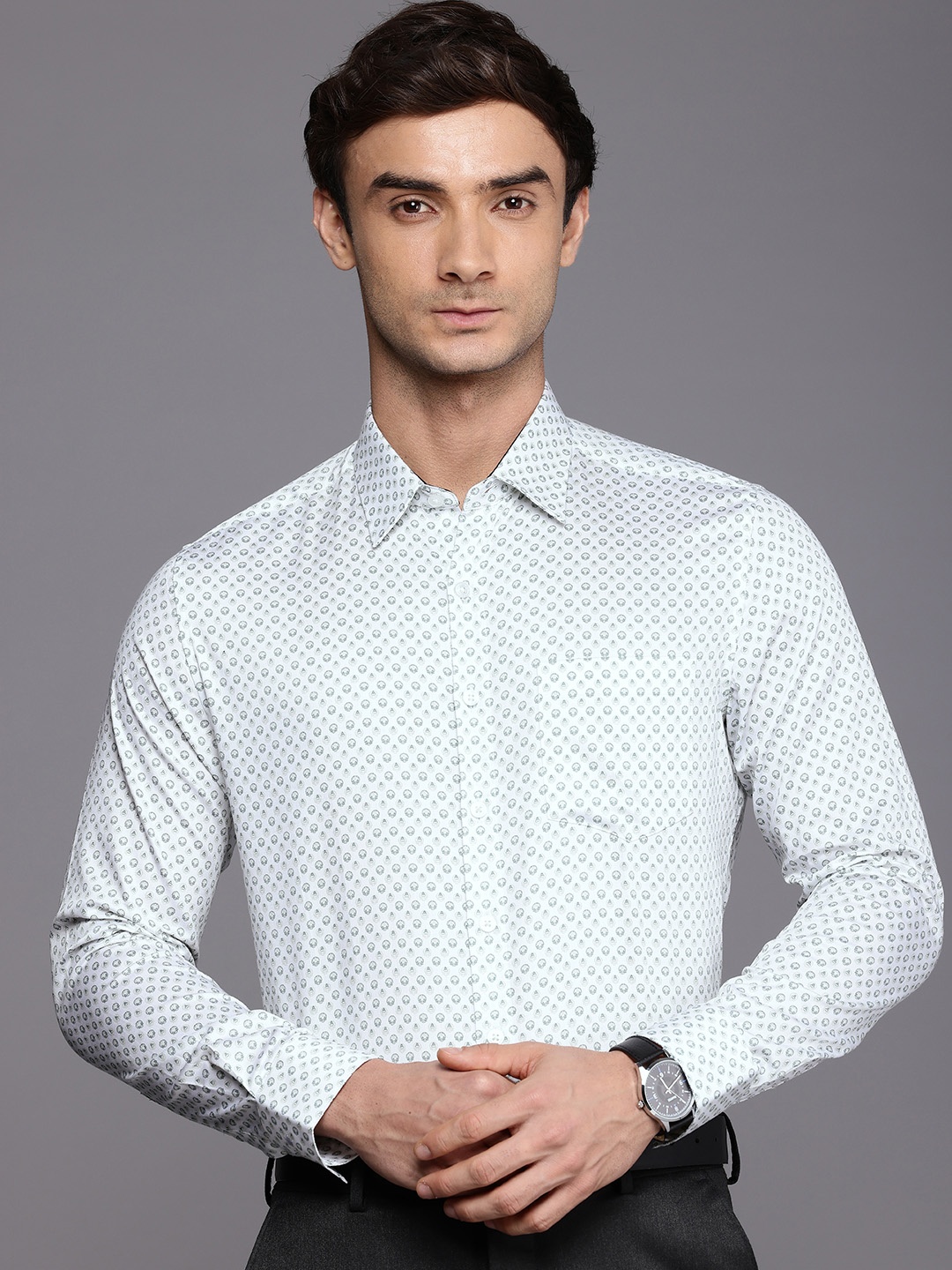 

Louis Philippe Slim Fit Geometric Printed Pure Cotton Formal Shirt, White