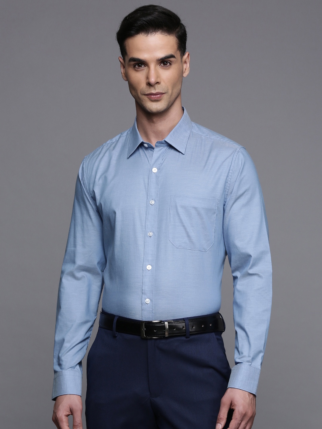 

Louis Philippe Self Design Classic Fit Pure Cotton Formal Shirt, Blue