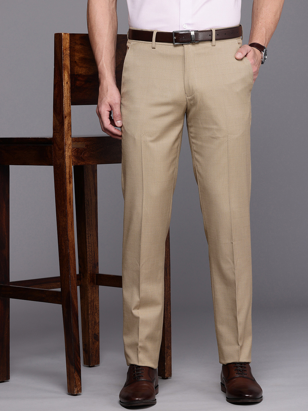 

Louis Philippe Men Slim Fit Trousers, Beige