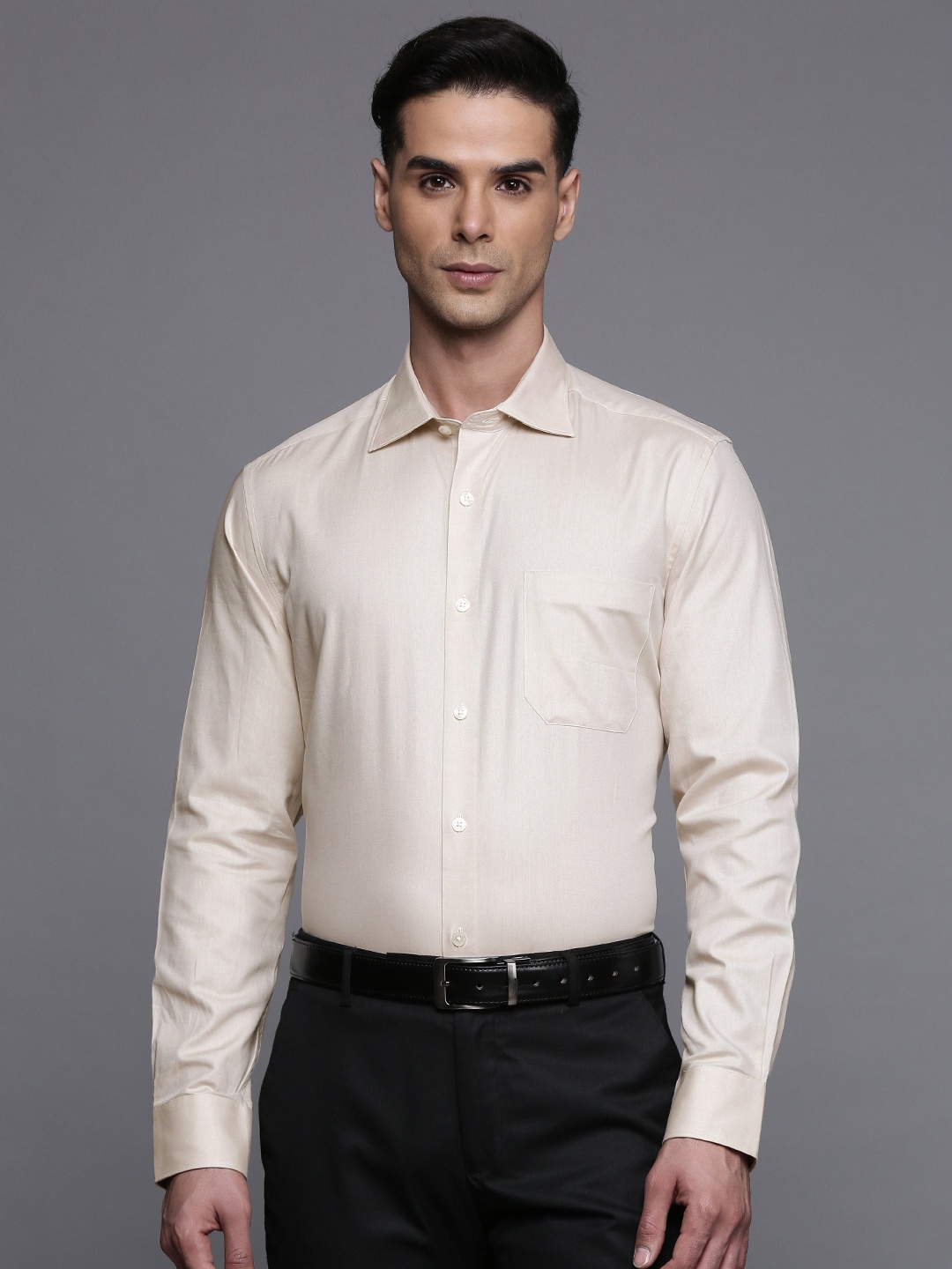 

Louis Philippe Men Classic Fit Pure Cotton Formal Shirt, Beige