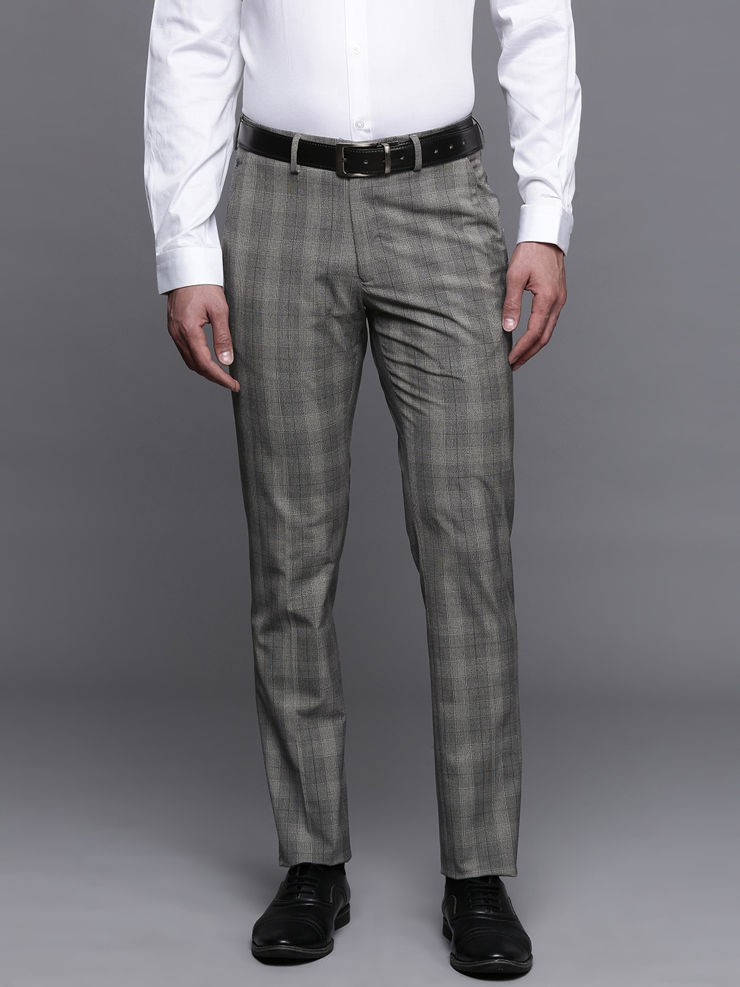

Louis Philippe Men Checked Slim Fit Trousers, Grey