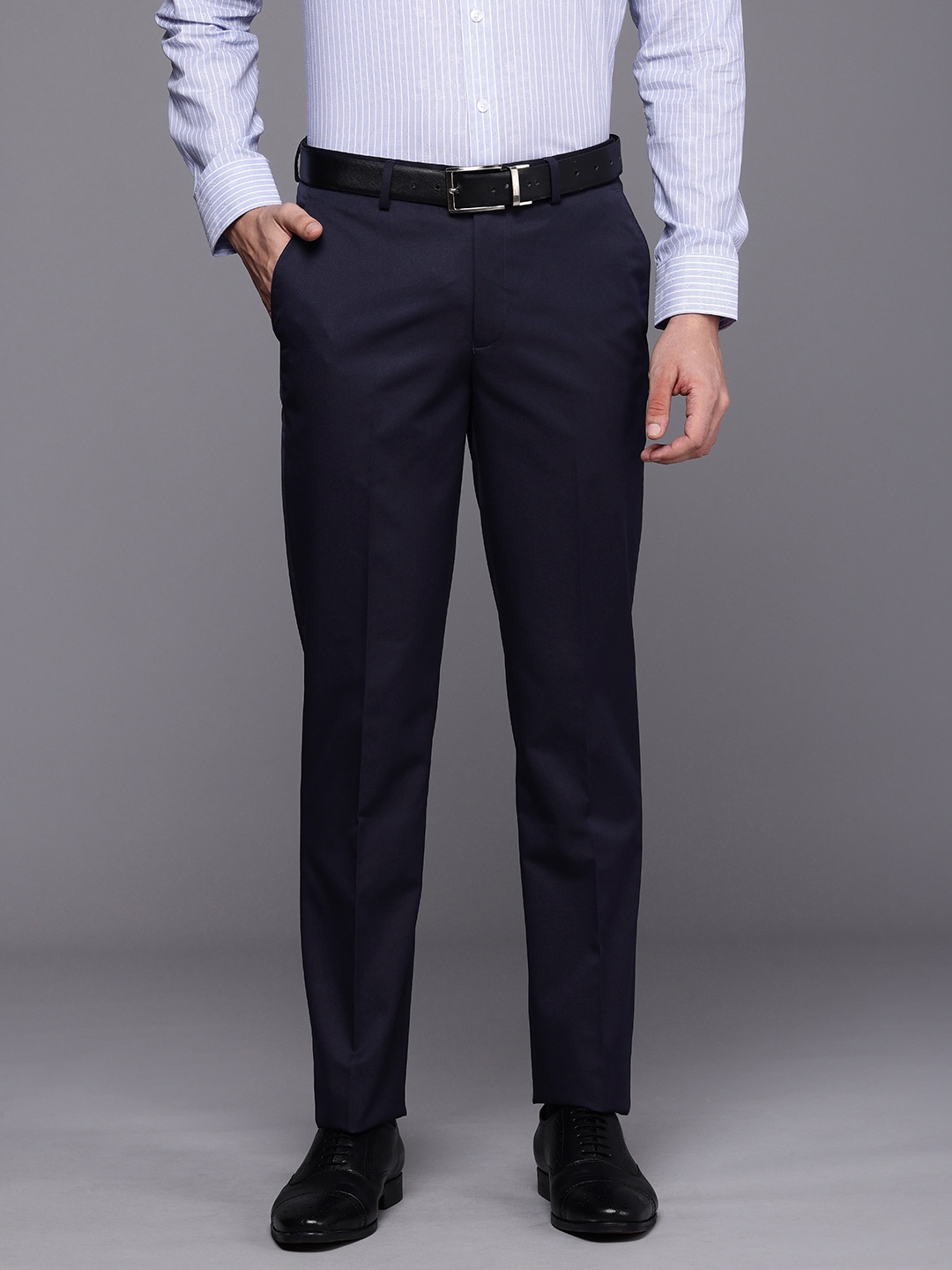 

Louis Philippe Men Slim Fit Formal Trousers, Navy blue