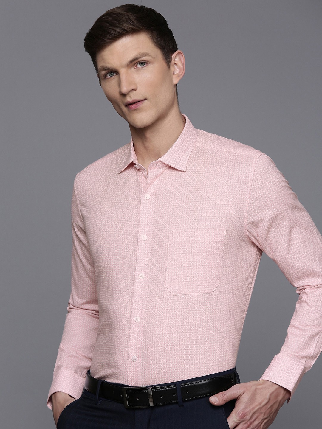 

Louis Philippe Pure Cotton Slim Fit Opaque Printed Formal Shirt, Pink