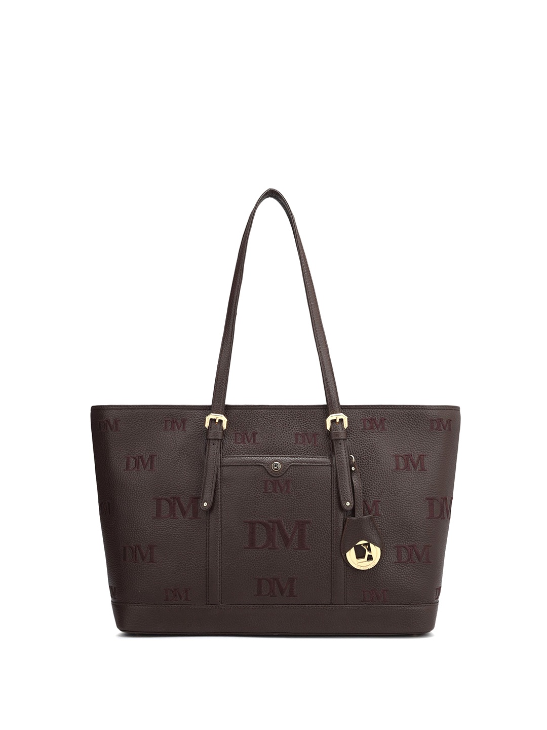 

Da Milano Leather Embroidered Structured Shoulder Bag, Brown