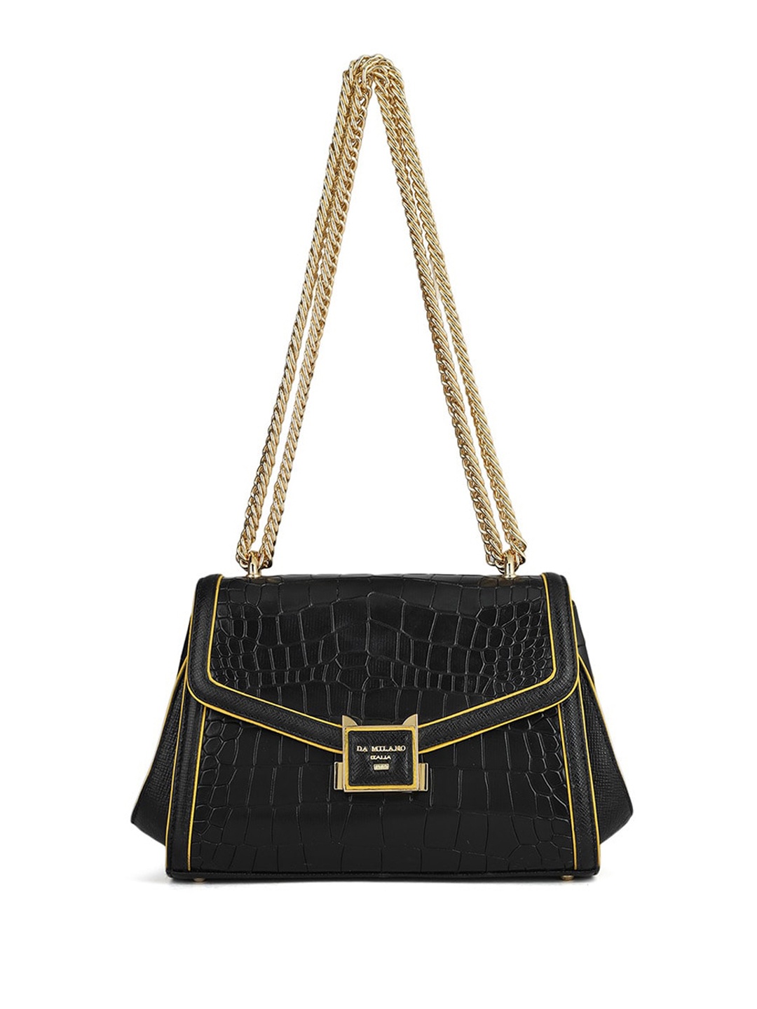 

Da Milano Animal Textured Leather Structured Satchel, Black