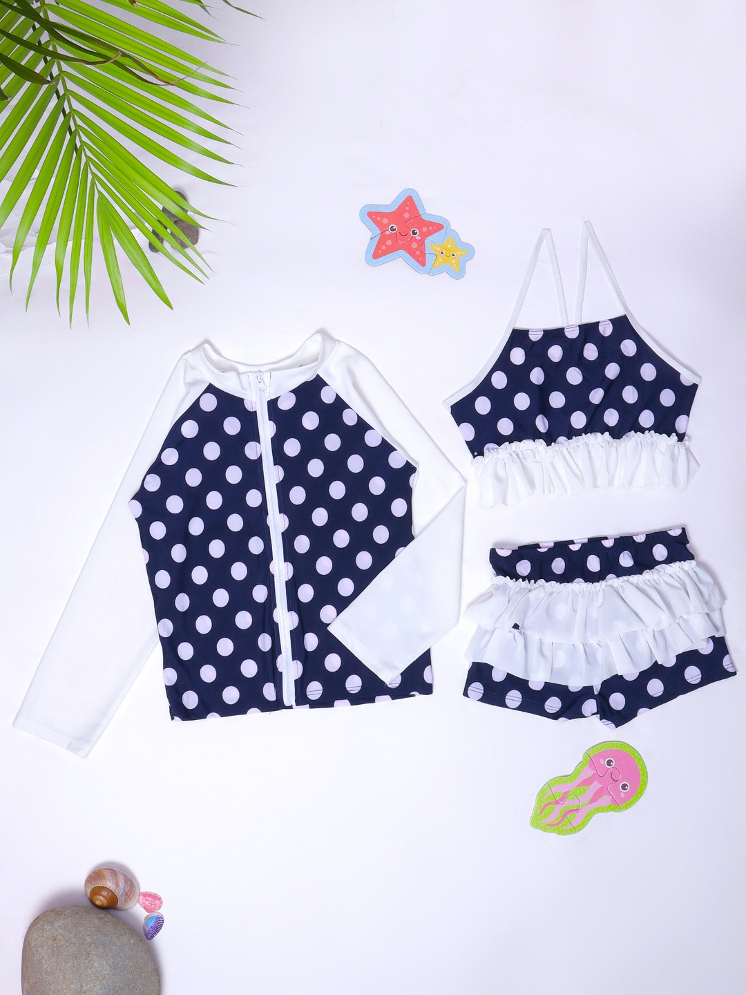 

bubble berry Girls Polka Dots Printed Printed 3 Piece Swim Set, Blue