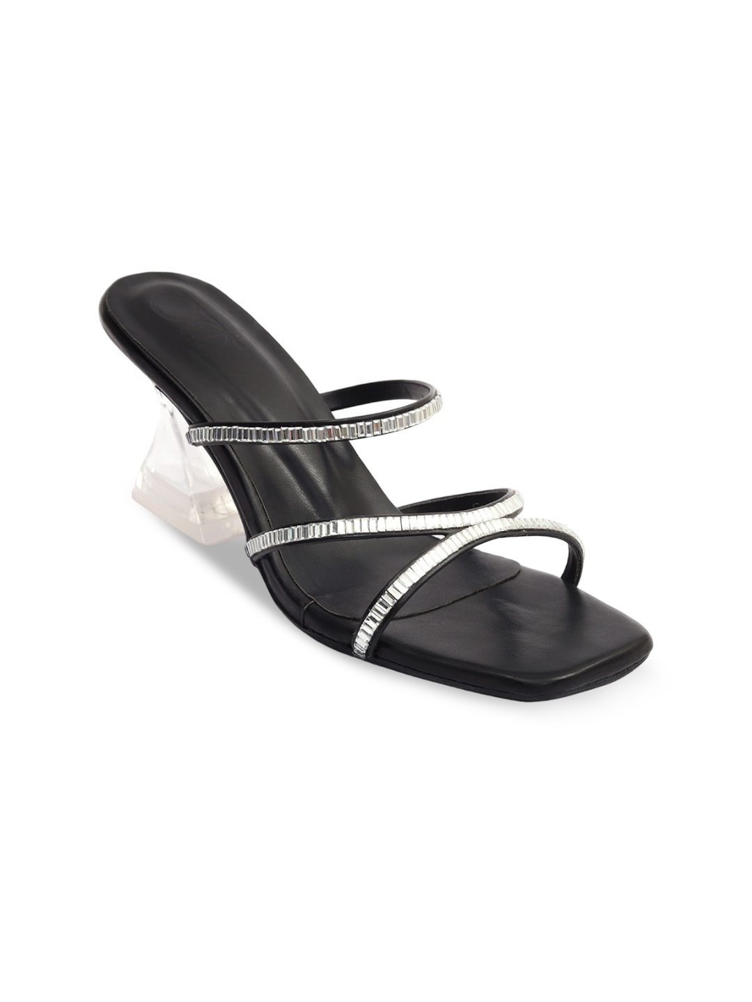 

Elevato Embellished Open Toe Block Party Heels, Black