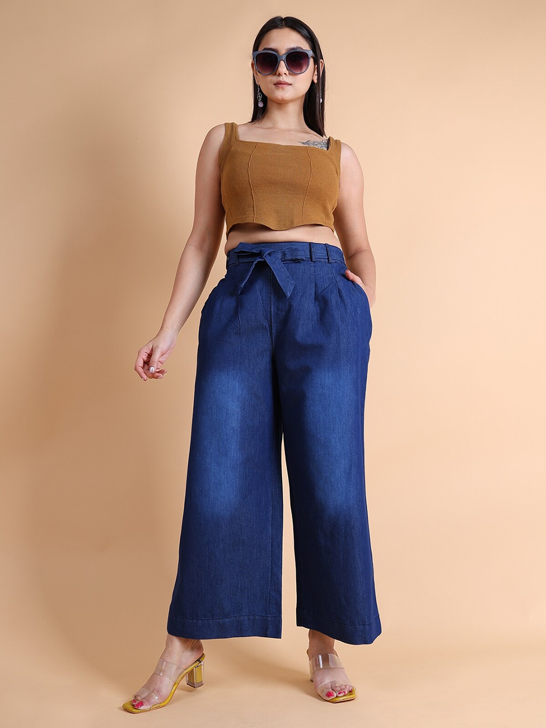GRANTH FASHION Women Flared Knitted Palazzos, Blue