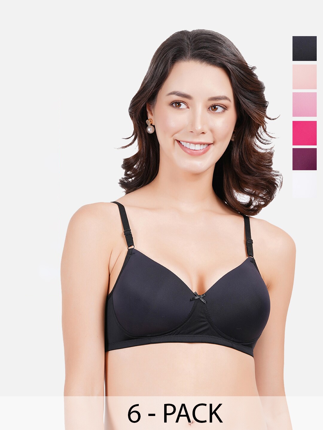 

FIMS Pack Of 6 Full Coverage Lightly Padded Everyday Bra - All Day Comfort, Purple