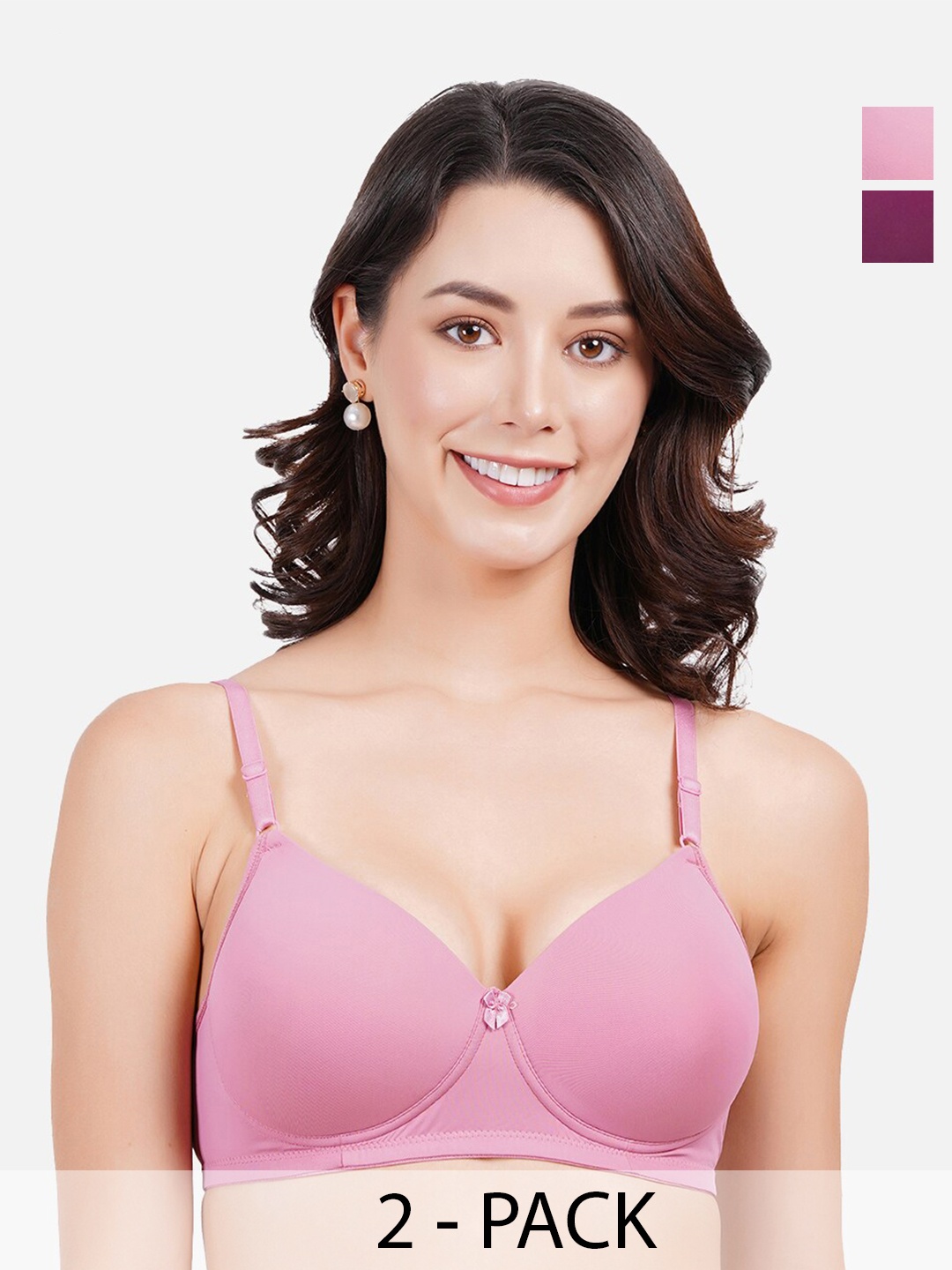 

FIMS Pack of 2 Full Coverage Lightly Padded Everyday Bra With All Day Comfort, Pink