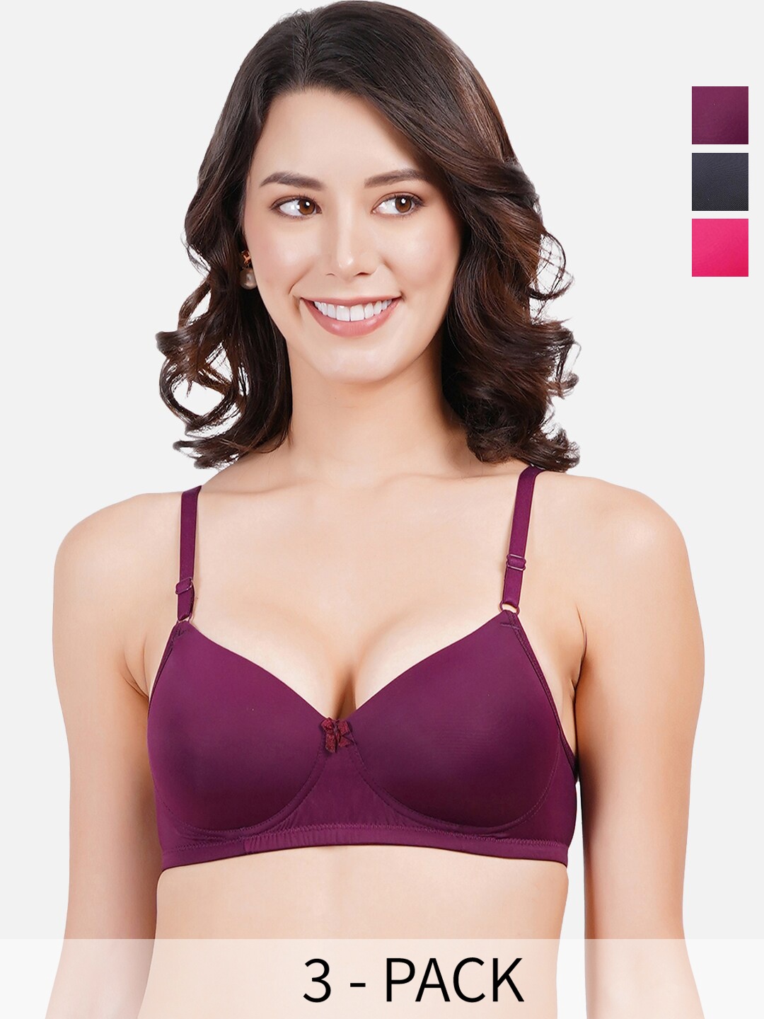 

FIMS Pack Of 3 Full Coverage Lightly Padded Everyday Bra With All Day Comfort, Black