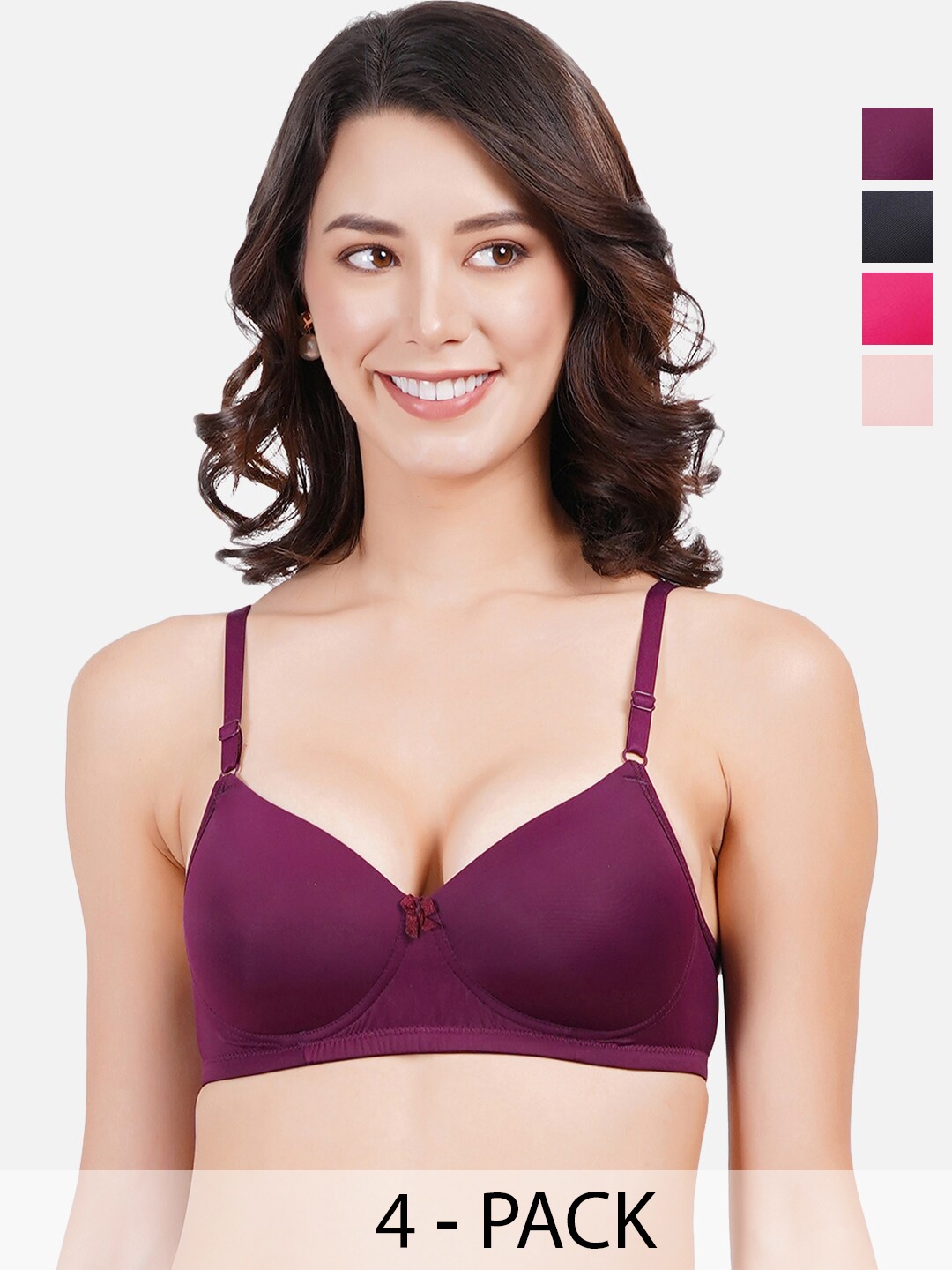 

FIMS Pack of 4 All Day Comfort Everyday Bra - Full Coverage Lightly Padded, Pink