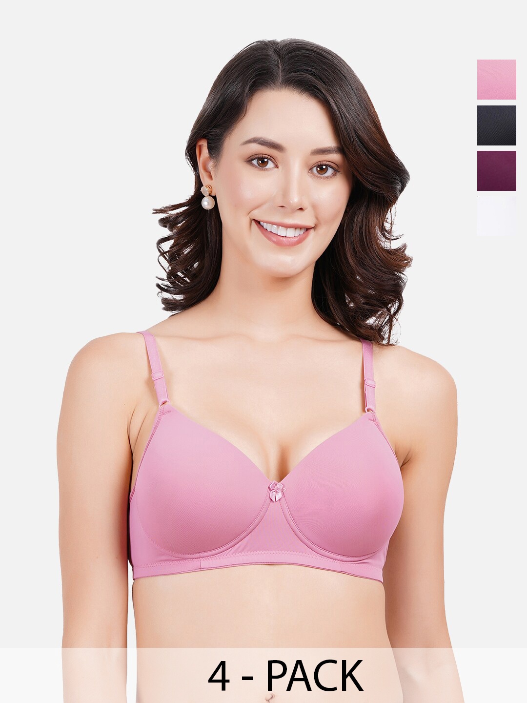 

FIMS Pack Of 4 Full Coverage Lightly Padded Everyday Bra - All Day Comfort, Black
