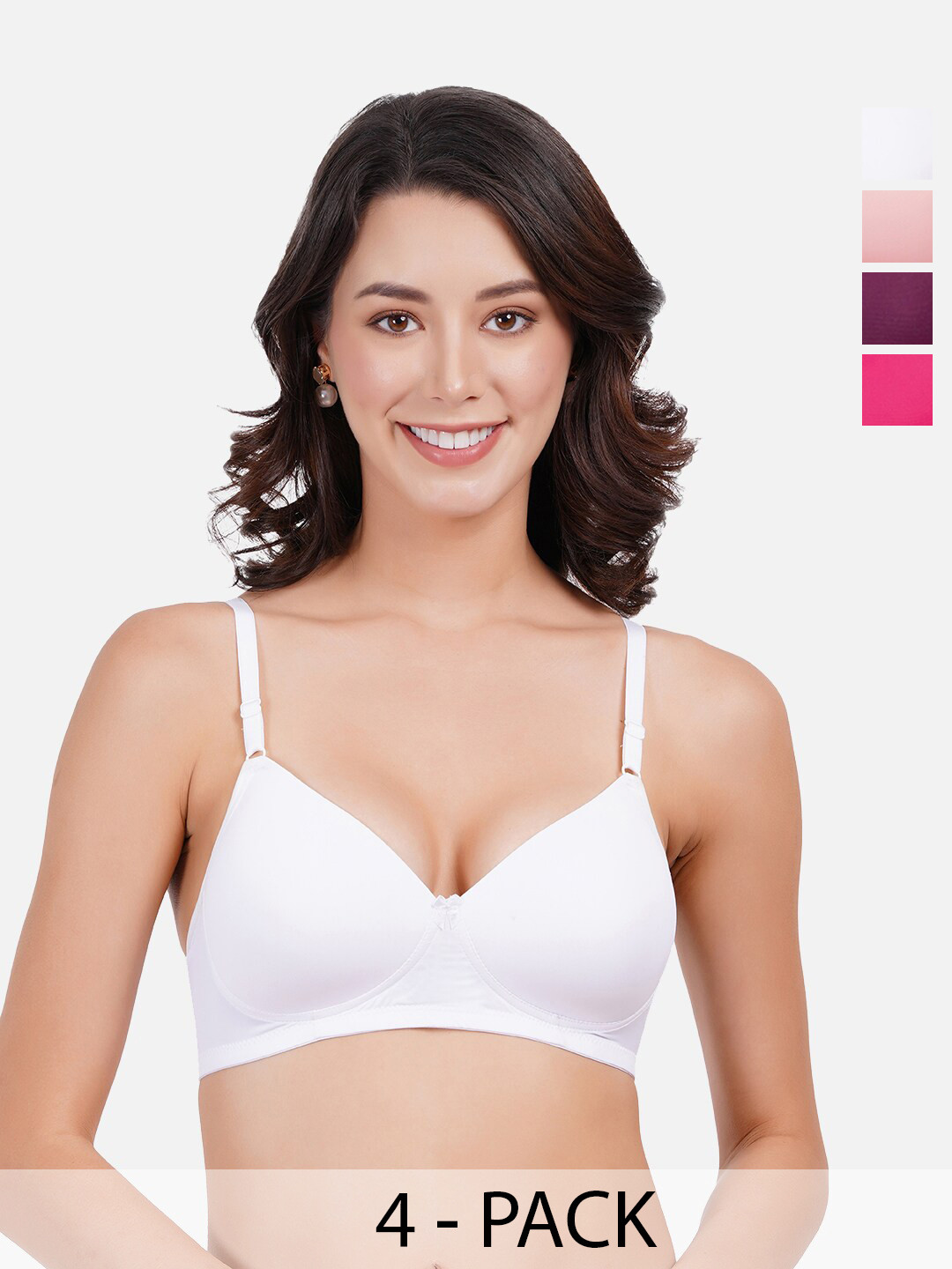 

FIMS Pack Of 4 Full Coverage Lightly Padded Everyday Bra With All Day Comfort, White