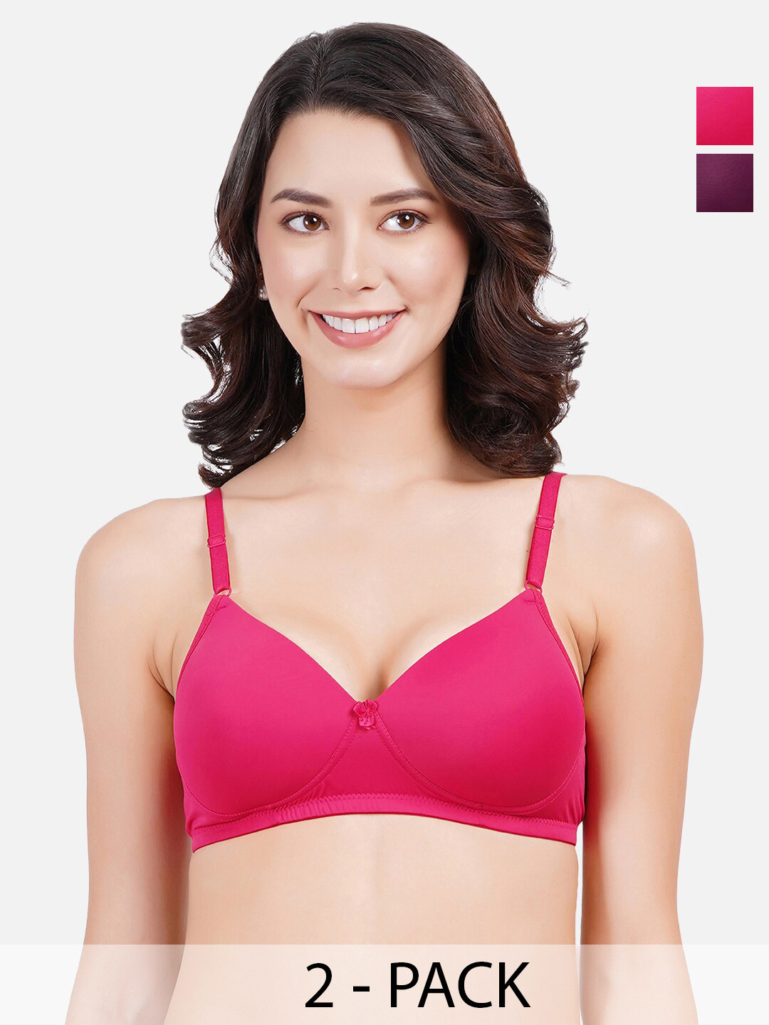 

FIMS Pack Of 2 Full Coverage Lightly Padded Everyday Bras With All Day Comfort, Pink