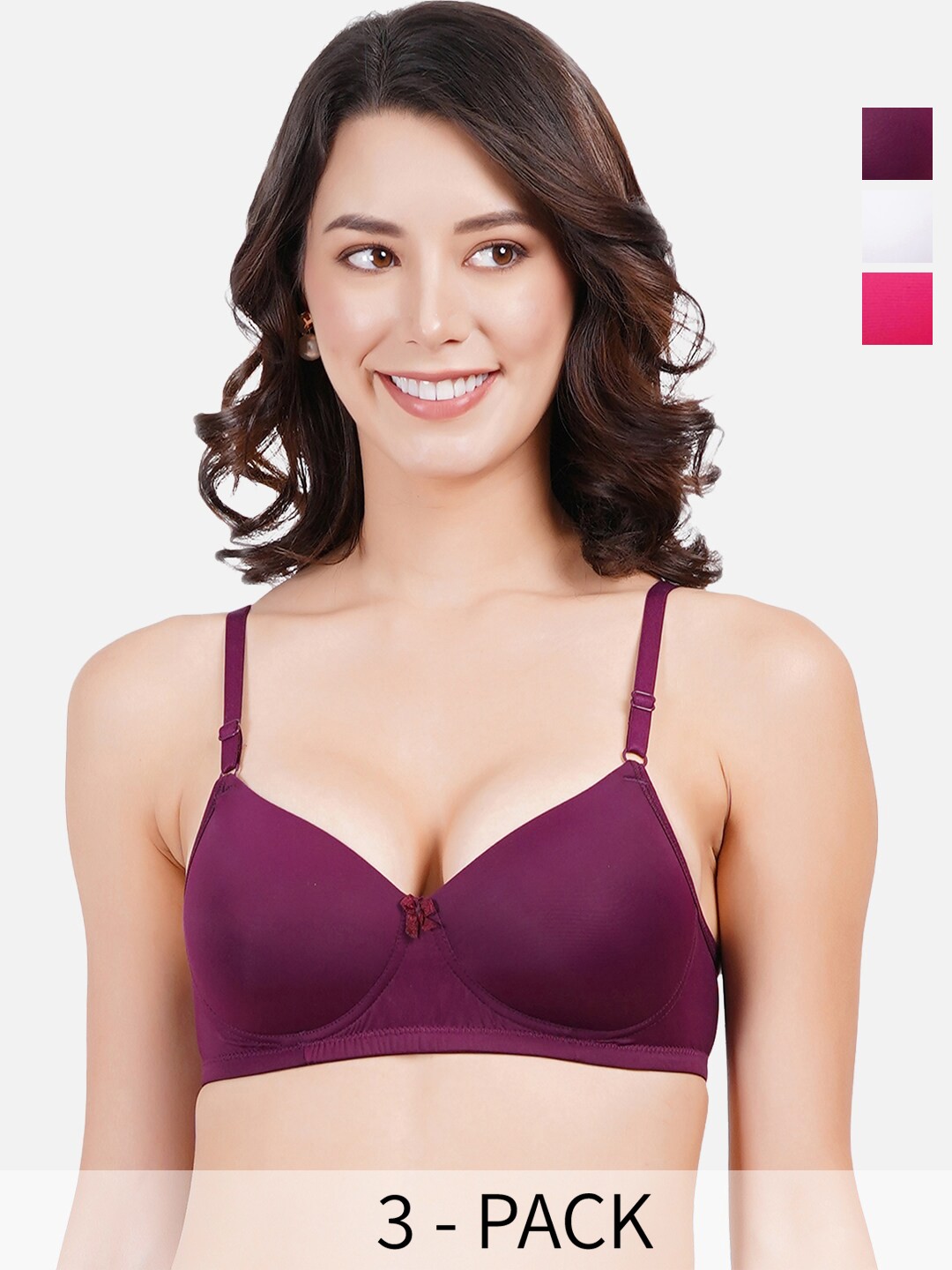 FIMS Pack Of 3 Full Coverage Lightly Padded Everyday Bras With All Day Comfort, White