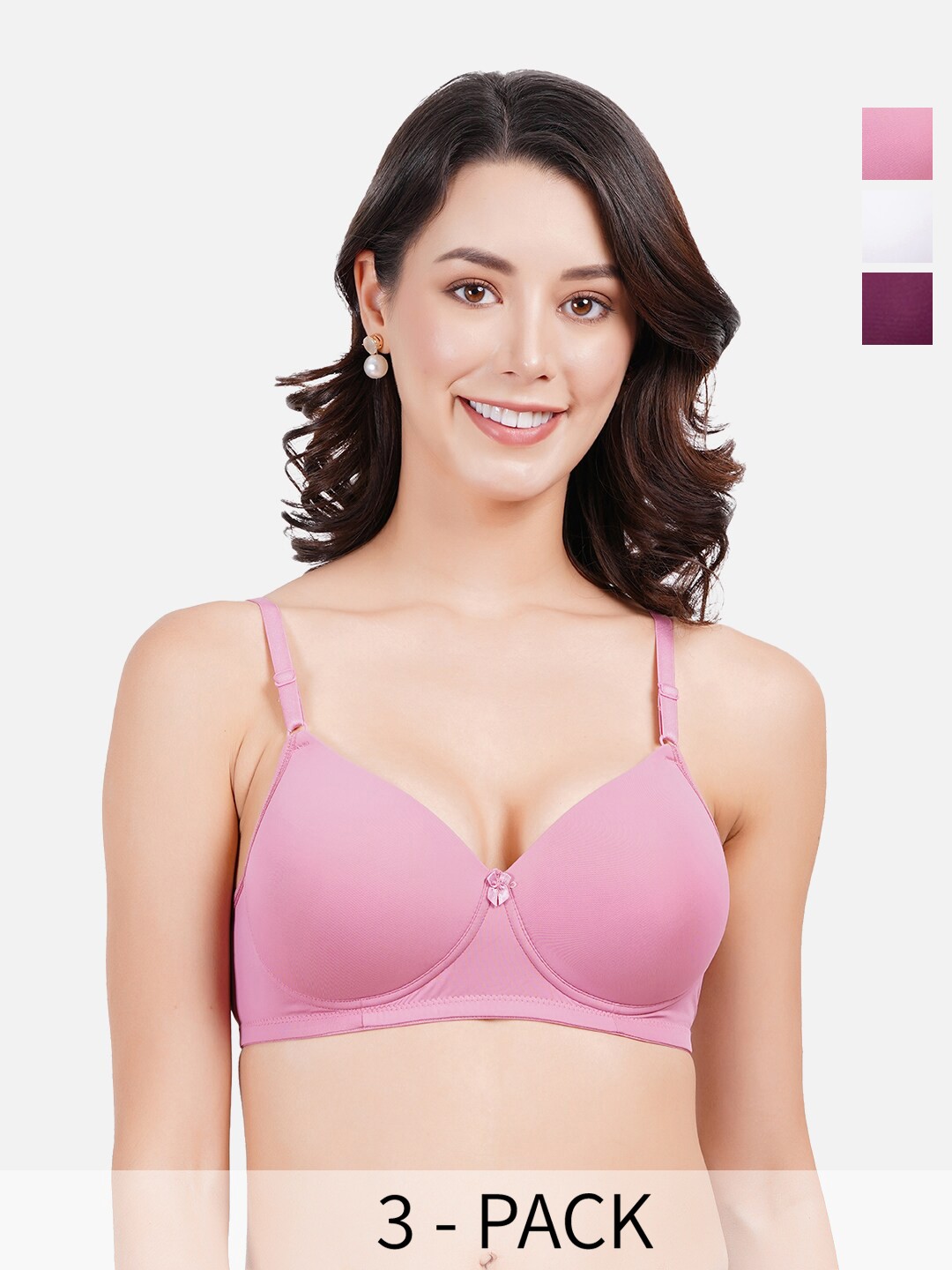 FIMS Pack Of 3 Full Coverage Lightly Padded Everyday Bra - All Day Comfort, White