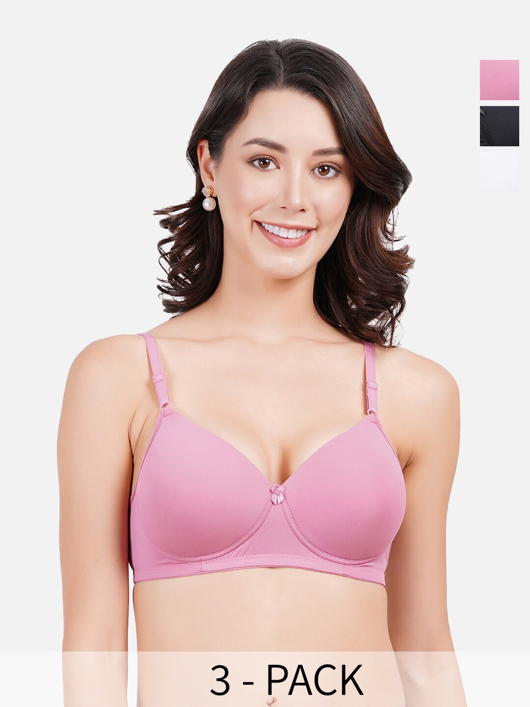 

FIMS Pack Of 3 Full Coverage Lightly Padded Everyday Bra - All Day Comfort, Black
