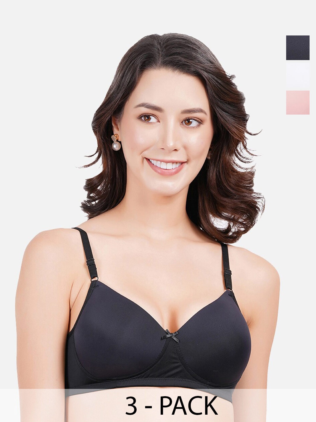 

FIMS Pack Of 3 Full Coverage Lightly Padded Everyday Bras With All Day Comfort, Black