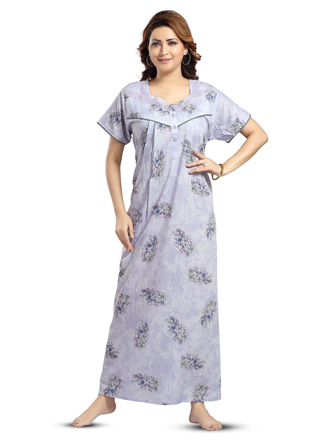 

NIGHT QUEEN Printed Maxi Nightdress, Blue