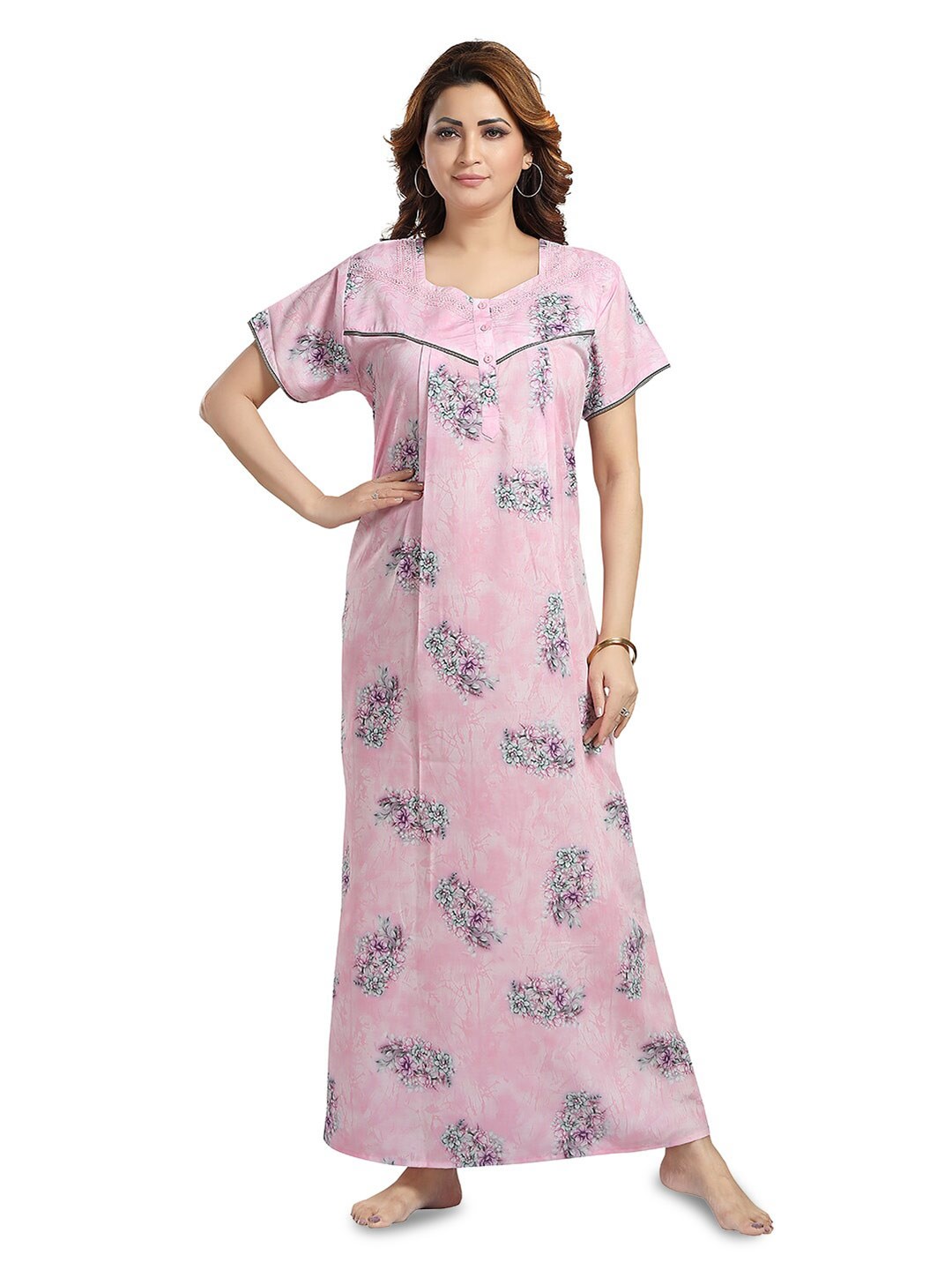 

NIGHT QUEEN Floral Printed Maxi Nightdress, Pink