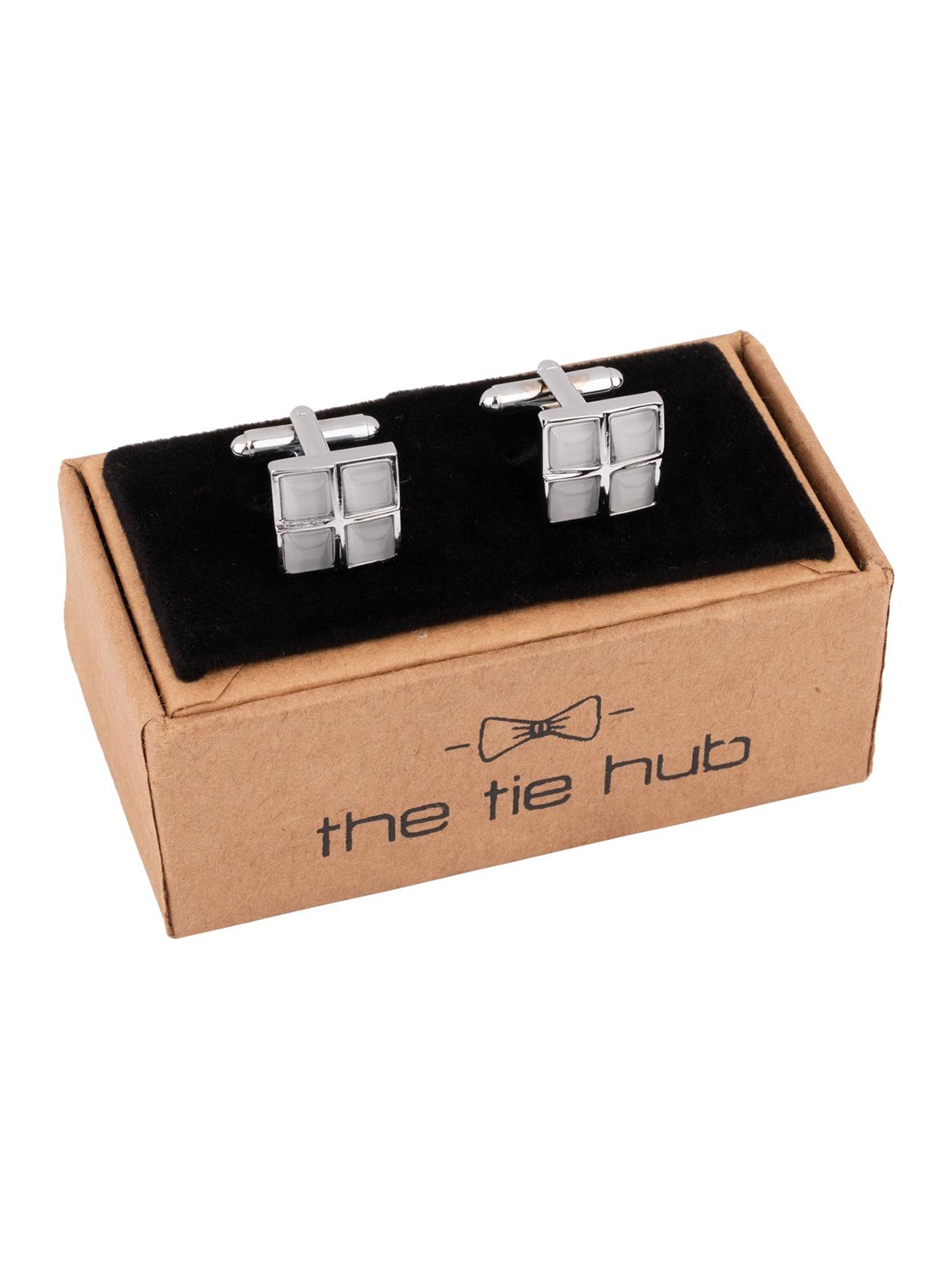 

The Tie Hub Men Square Cufflink, White