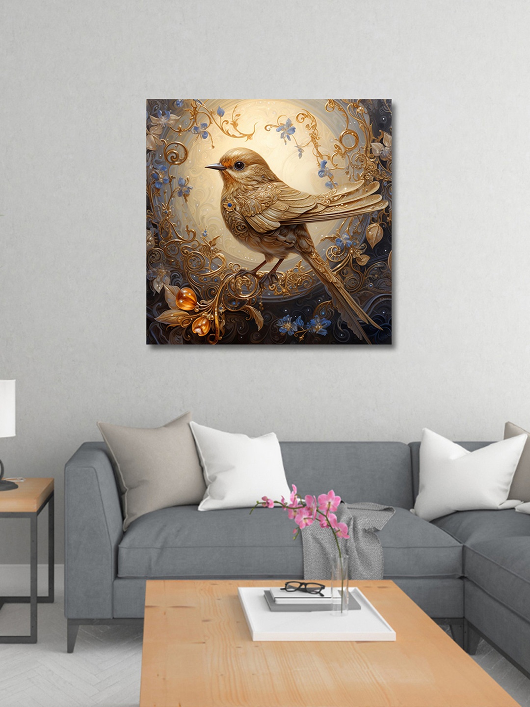 

OLIVE TREE Beige & Grey Canvas Birds and Animals Painting Wall Art