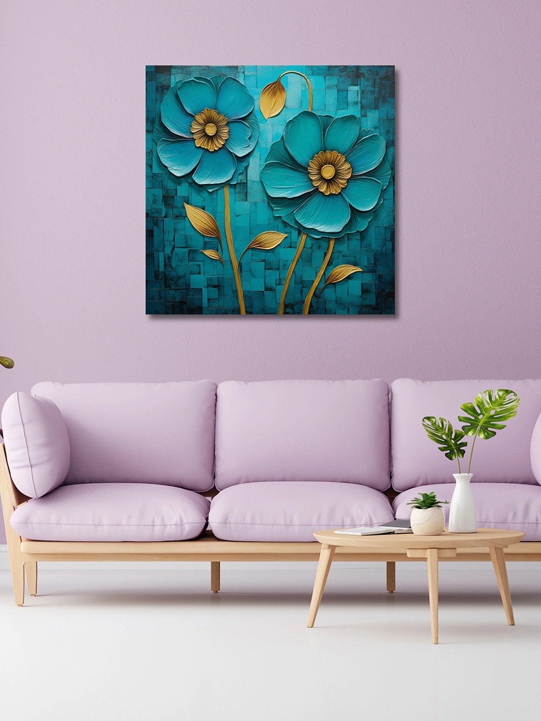 

OLIVE TREE Blue & Gold-Toned Canvas Floral and Botanical Painting Wall Art
