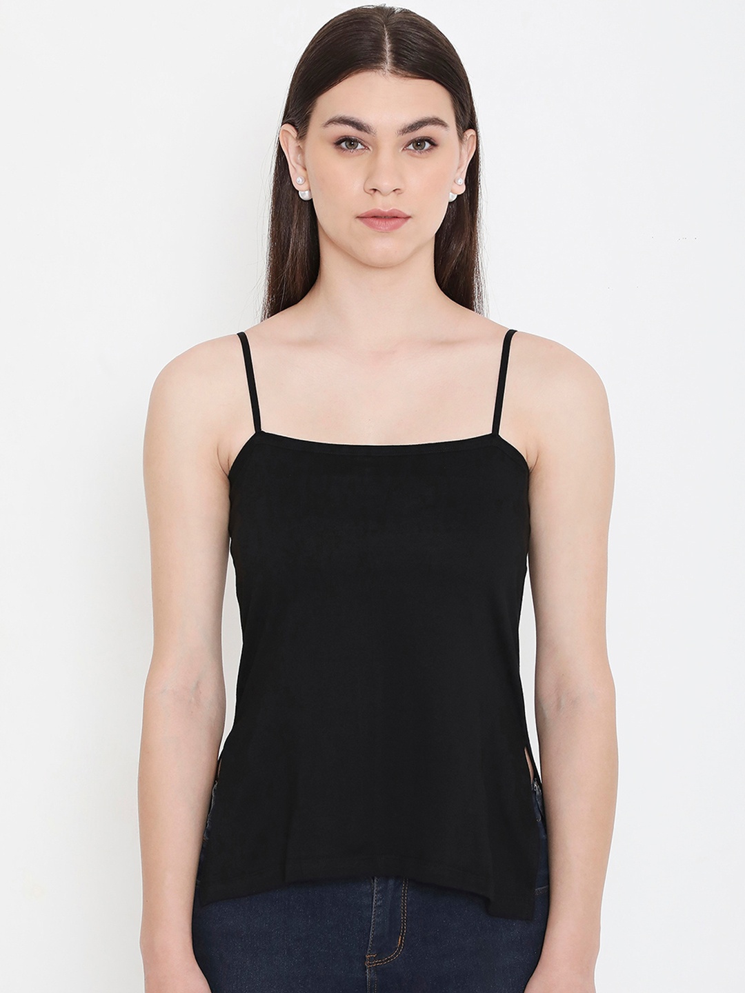 

Feelings Pure Cotton Slim Fit Shoulder Straps Non Padded Camisoles, Black