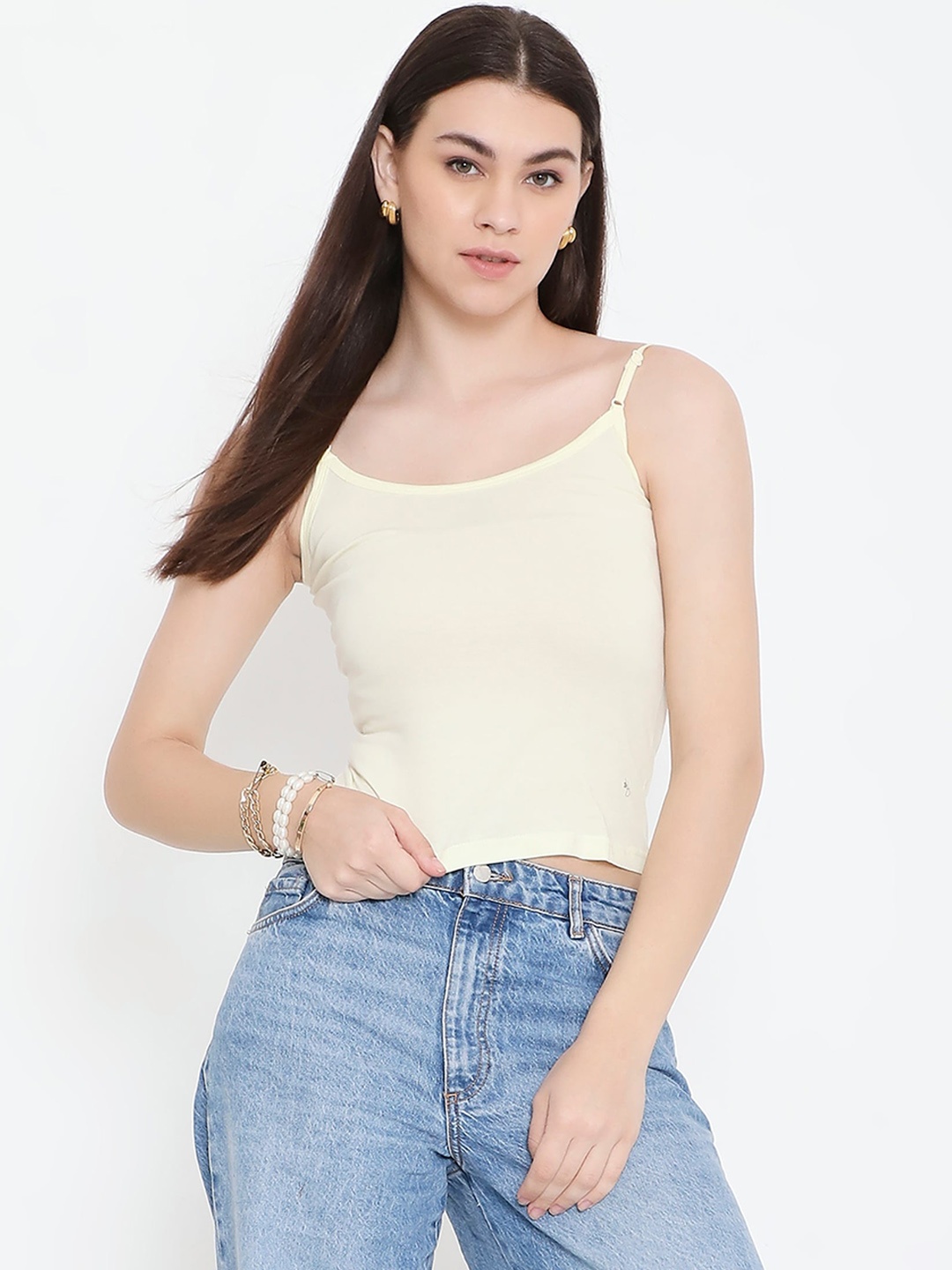 

Feelings Pure Cotton Slim Fit Shoulder Straps Camisoles, Yellow