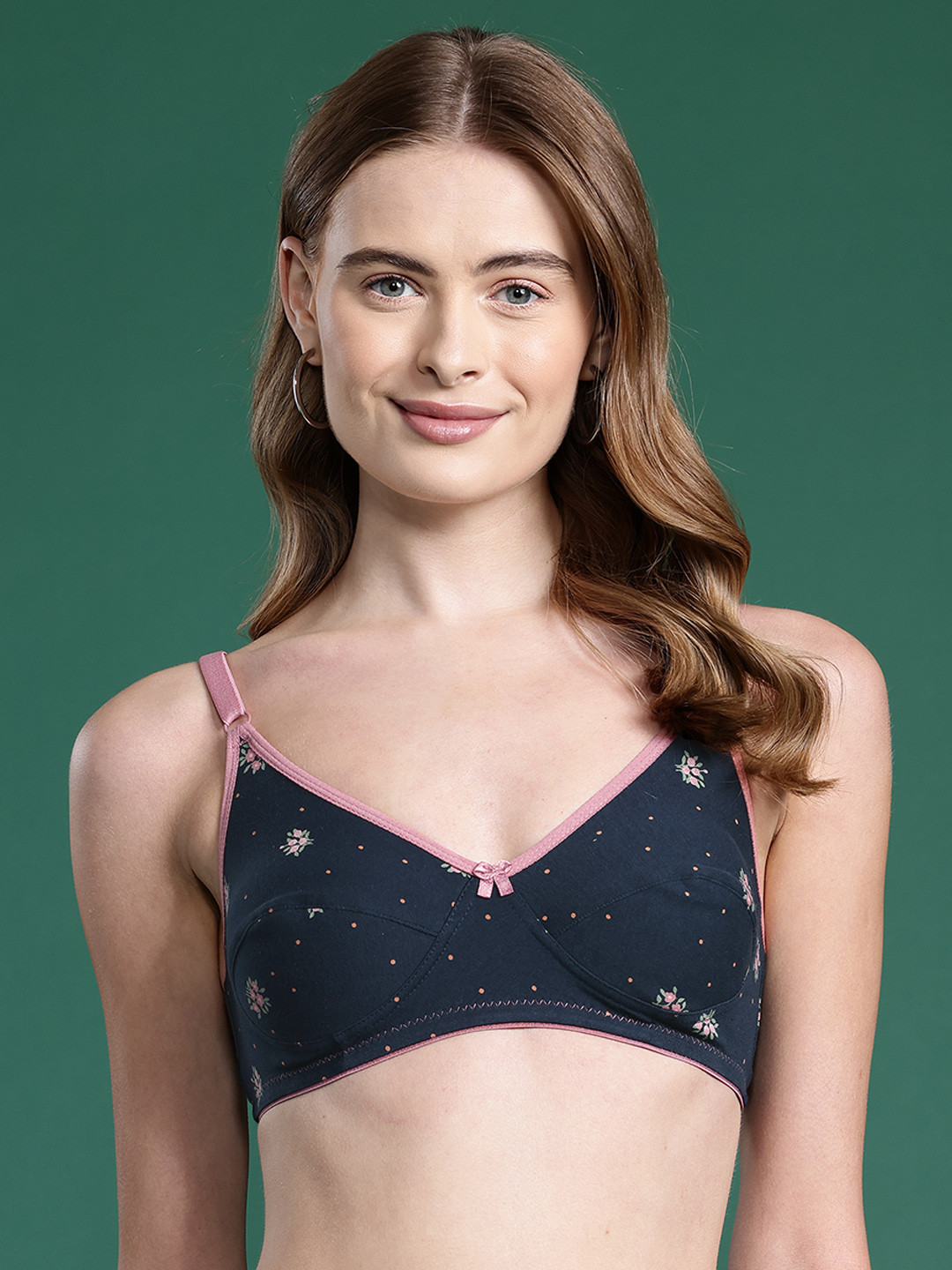 

DressBerry Floral Printed Full Coverage Bra, Navy blue