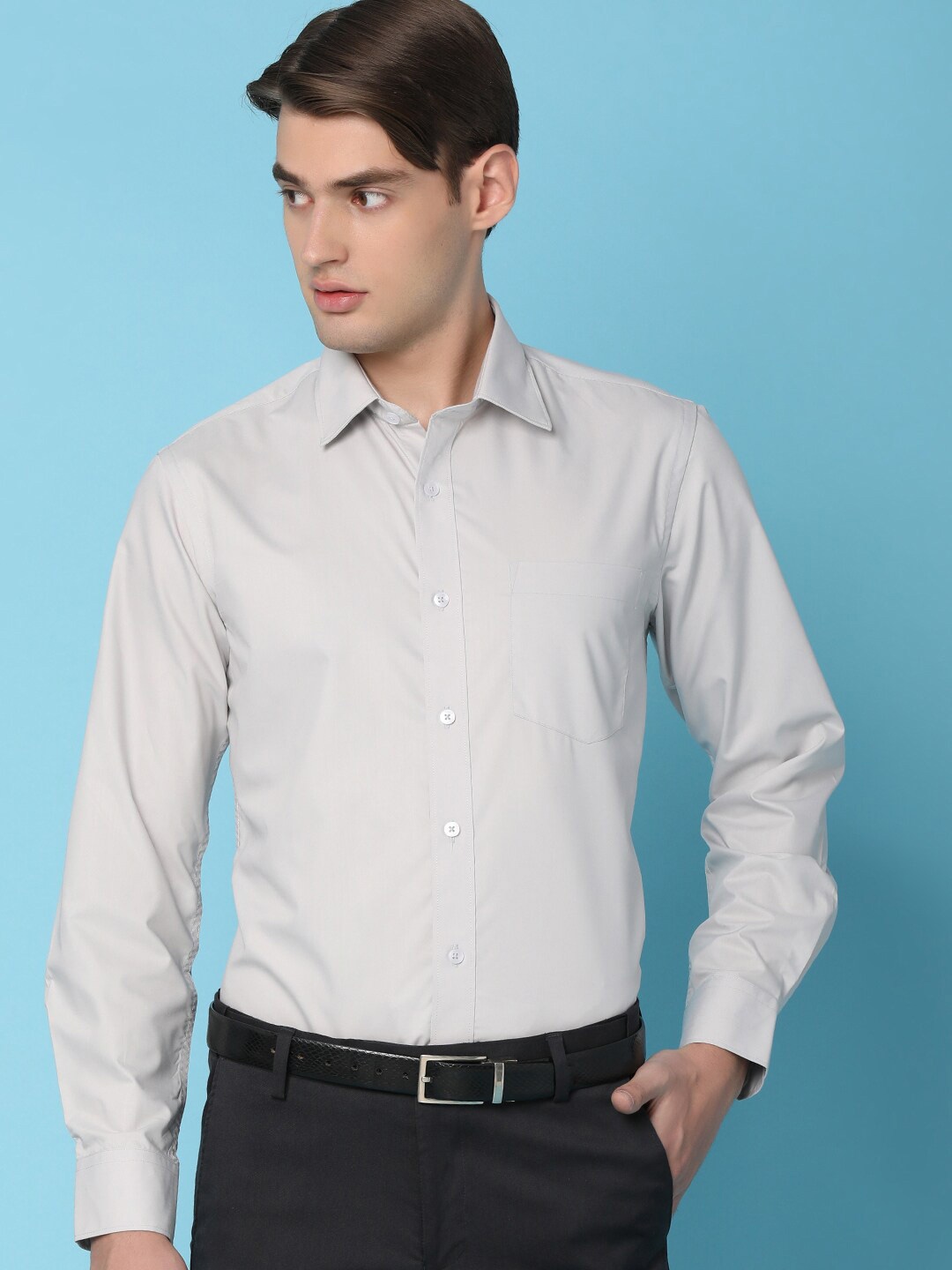 

V-Mart Printed Spread Collar Formal Shirt, Grey
