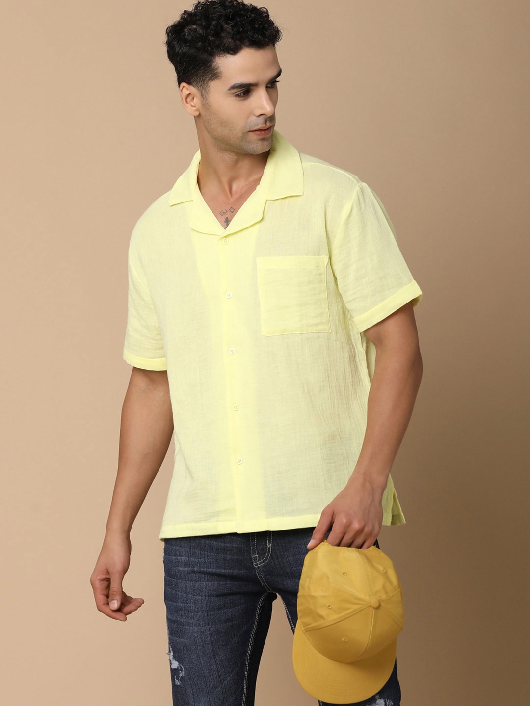

V-Mart Cuban Collar Casual Shirt, Yellow