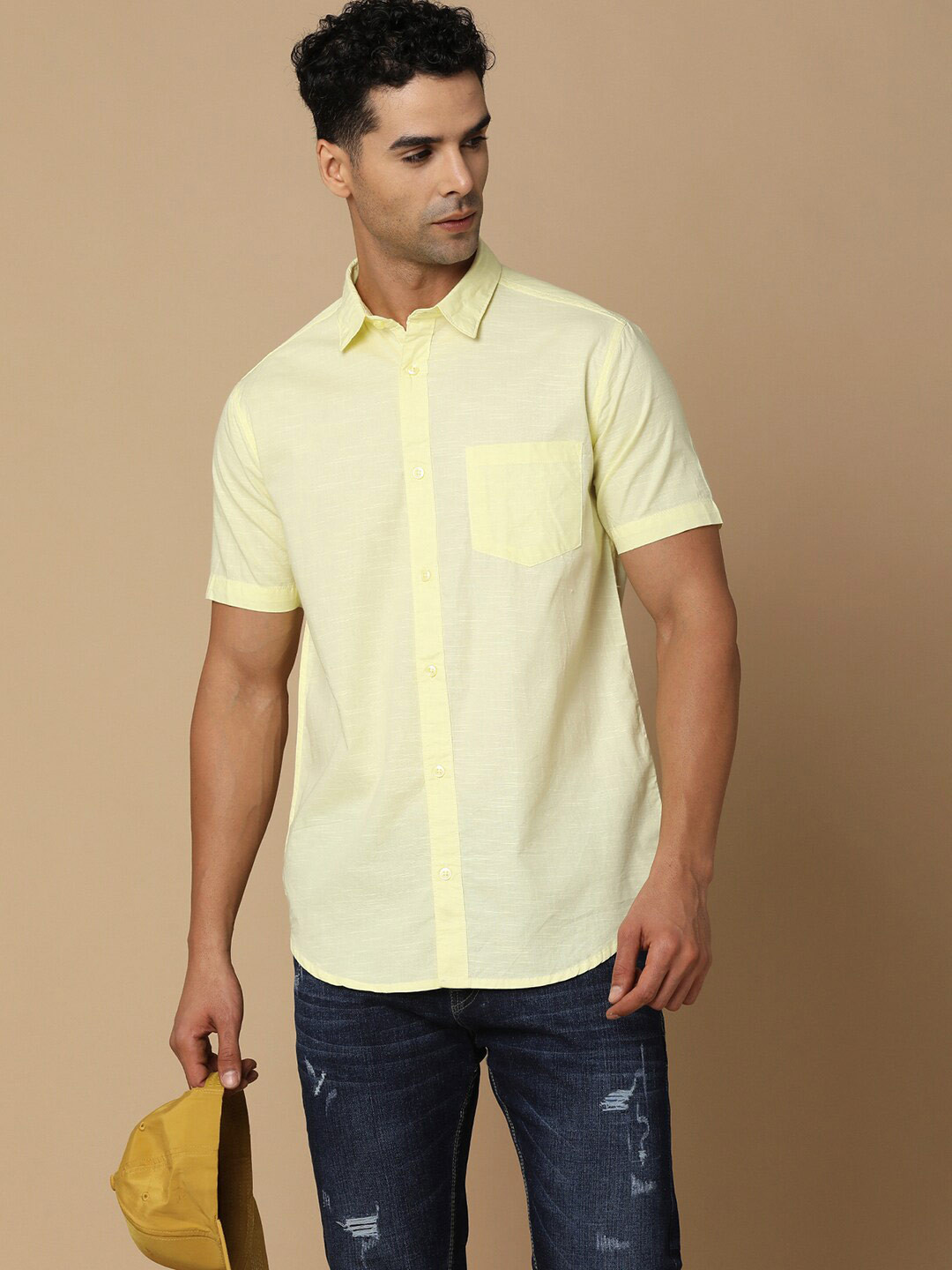 

V-Mart Opaque Cotton Casual Shirt, Yellow