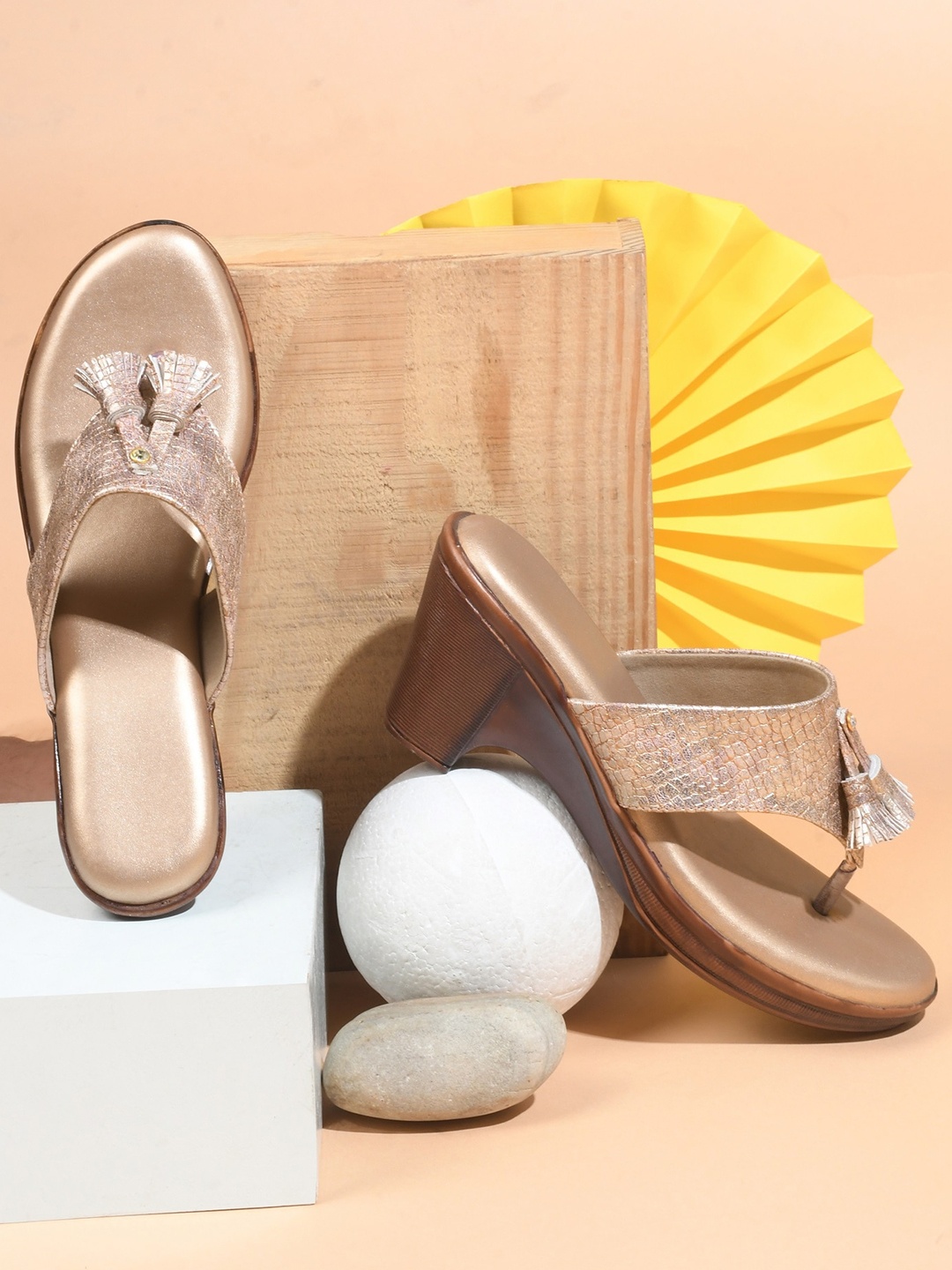 

Try Me Tassalled Open Toe Wedges, Gold