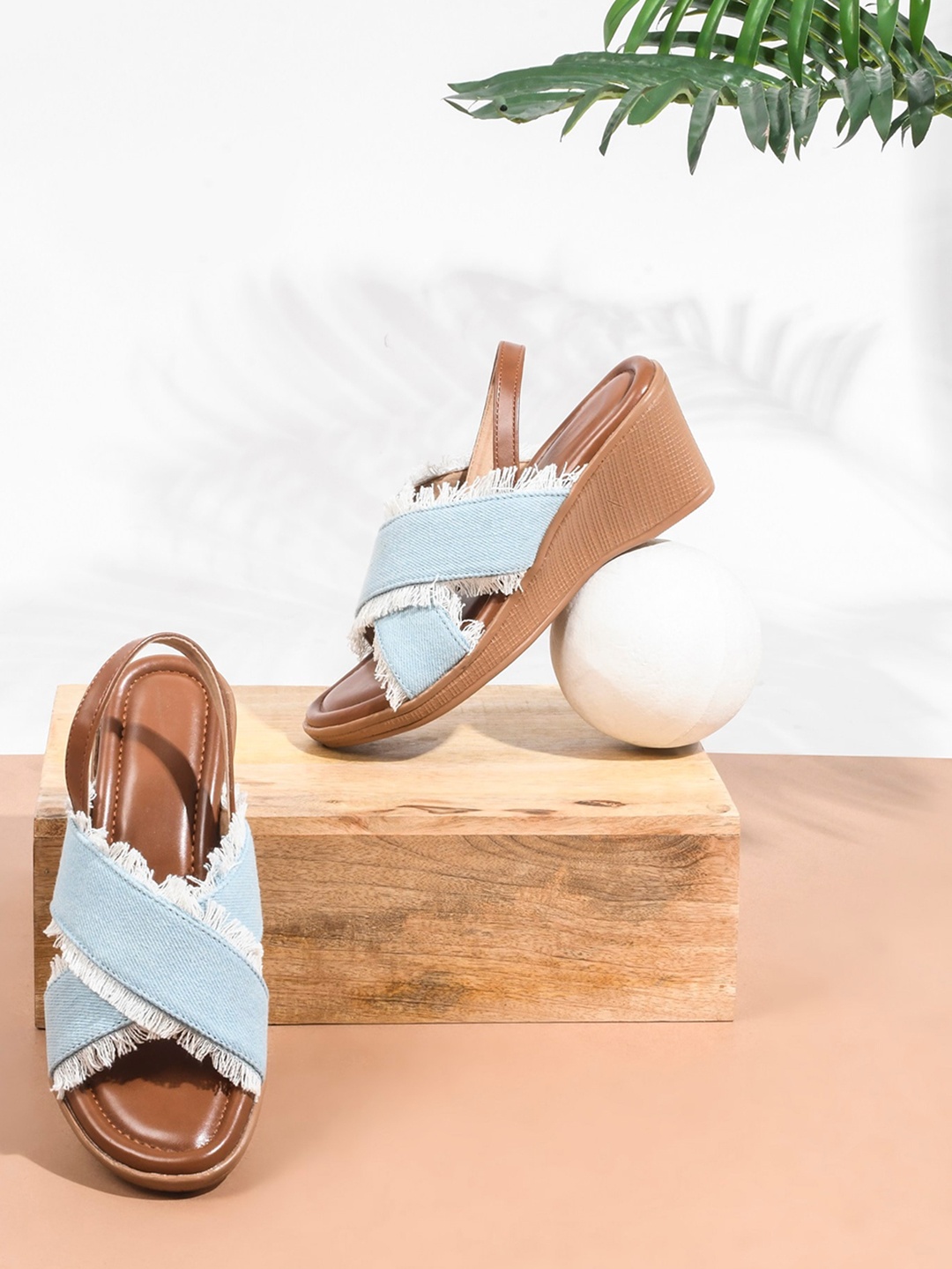 

Try Me Textured Open Toe Canvas Wedge Heels, Blue