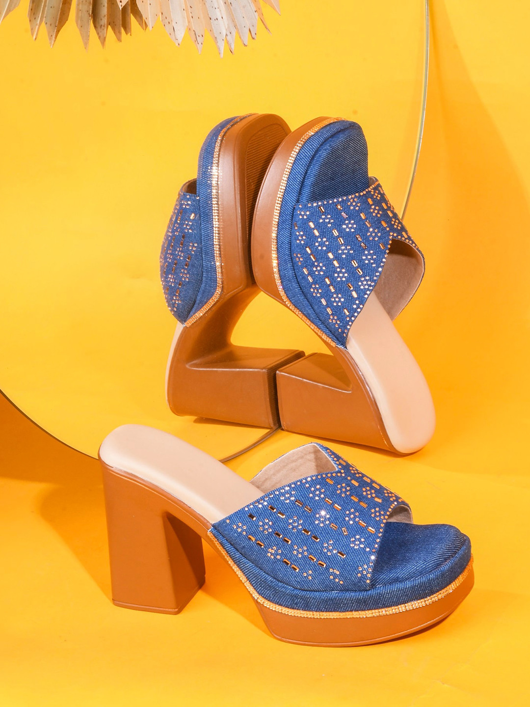 

Try Me Embellished Open Toe Block Heels, Blue