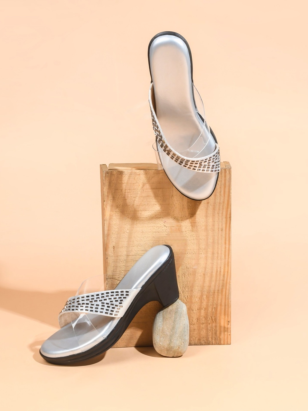 

Try Me Embellished Open Toe Wedges, Silver