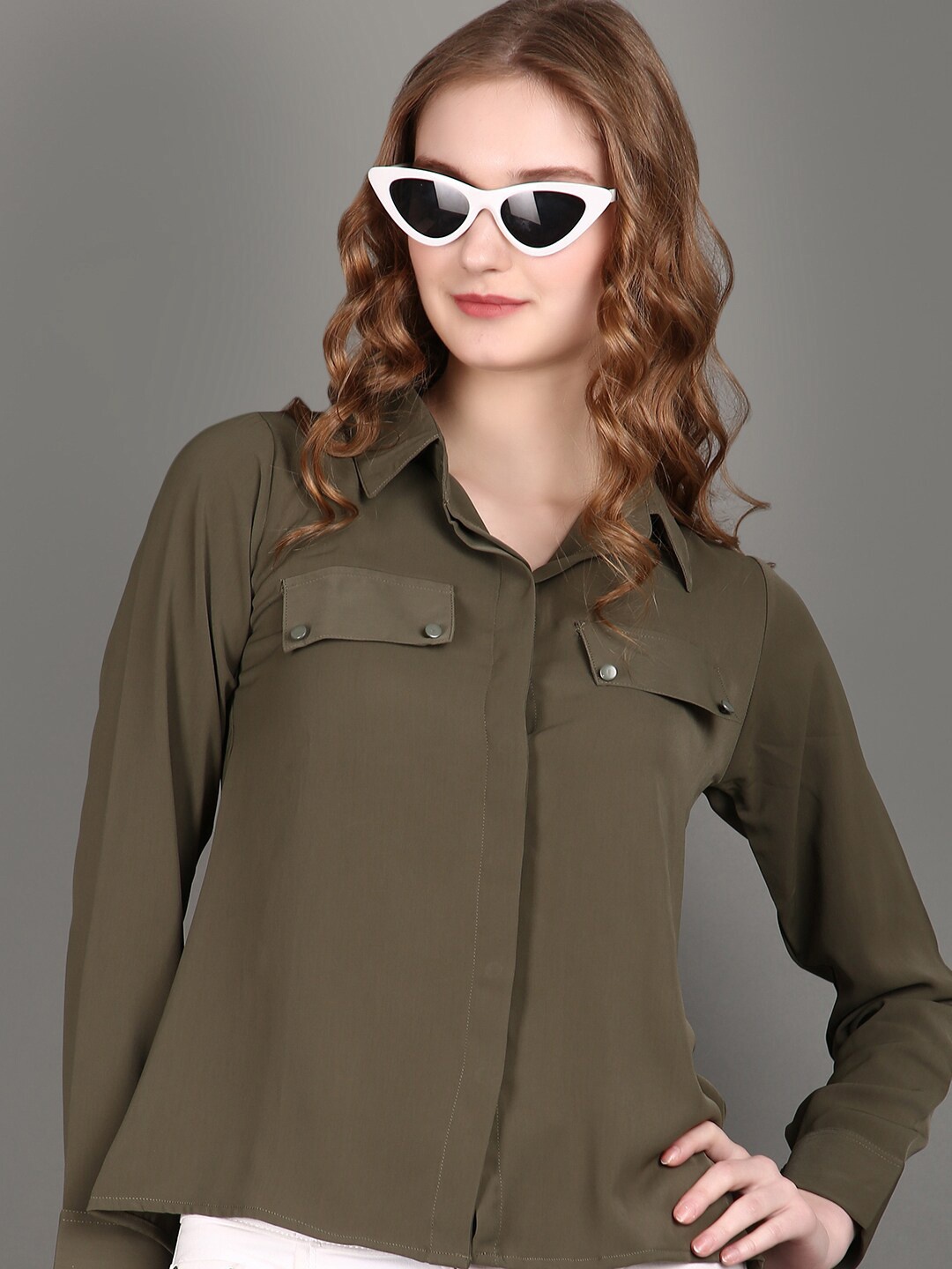 

V-Mart Long Sleeves Spread Collar Cotton Opaque Casual Shirt, Green