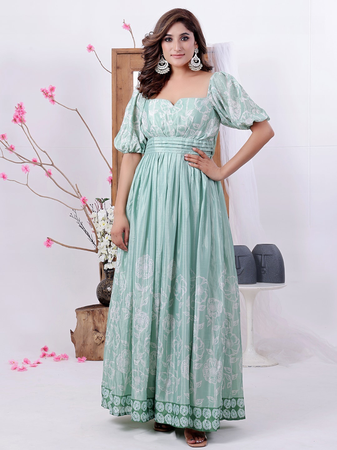 

Ethnovog Floral Printed Maxi Dress, Green