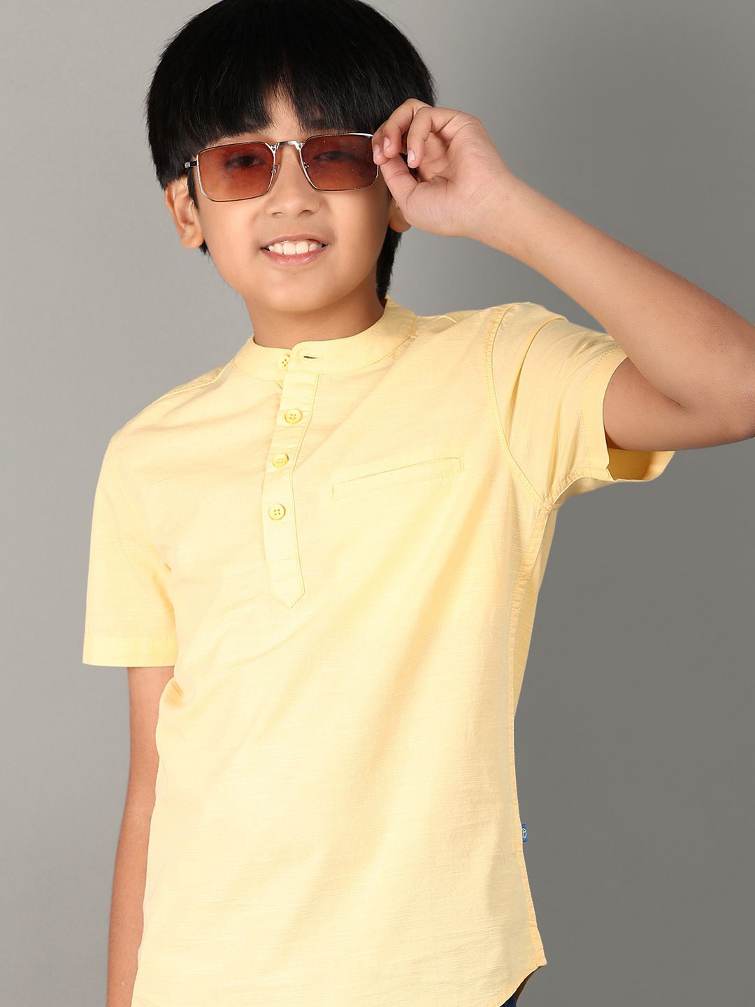 

V-Mart Boys Mandarin Collar Casual Shirt, Yellow