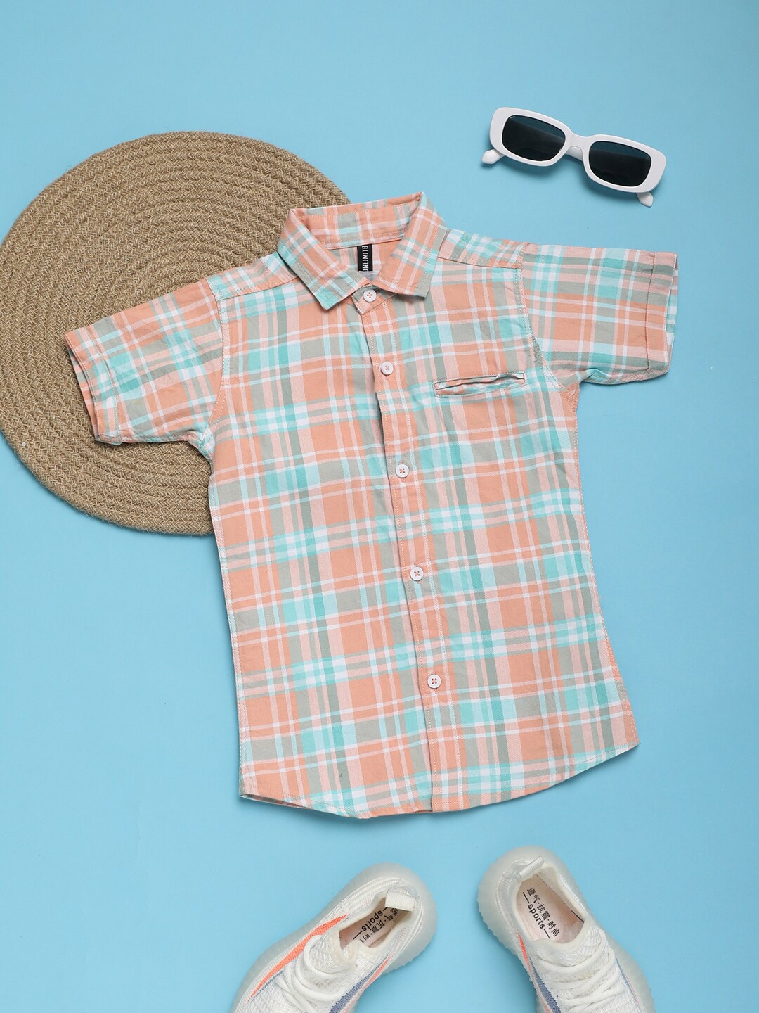 

V-Mart Boys Tartan Checks Opaque Cotton Casual Shirt, Orange