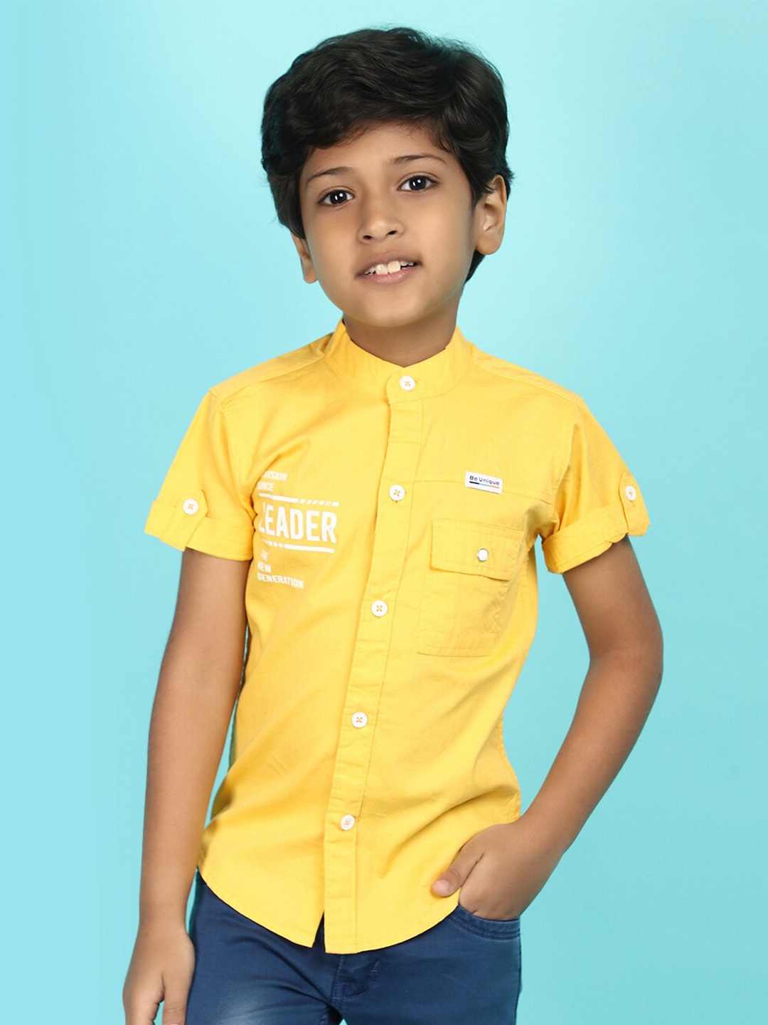 

V-Mart Boys Printed Mandarin Collar Casual Shirt, Yellow