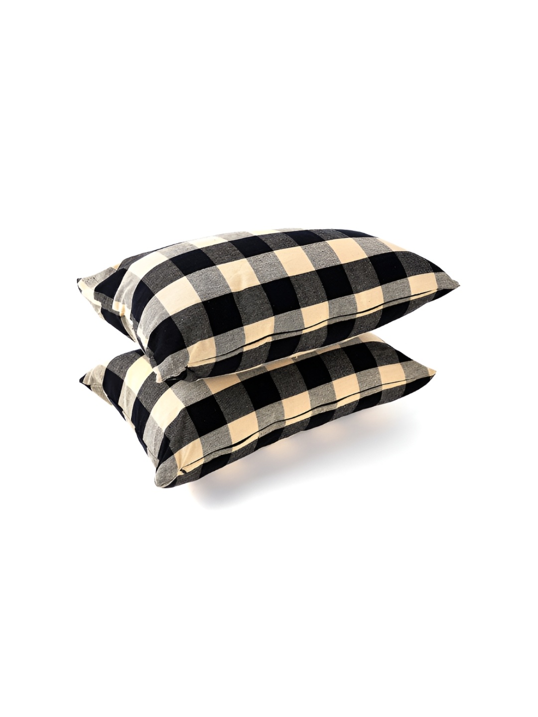 

SKANDA FAB Yellow & Black 2 Pcs Checked Rectangle Cushion Covers