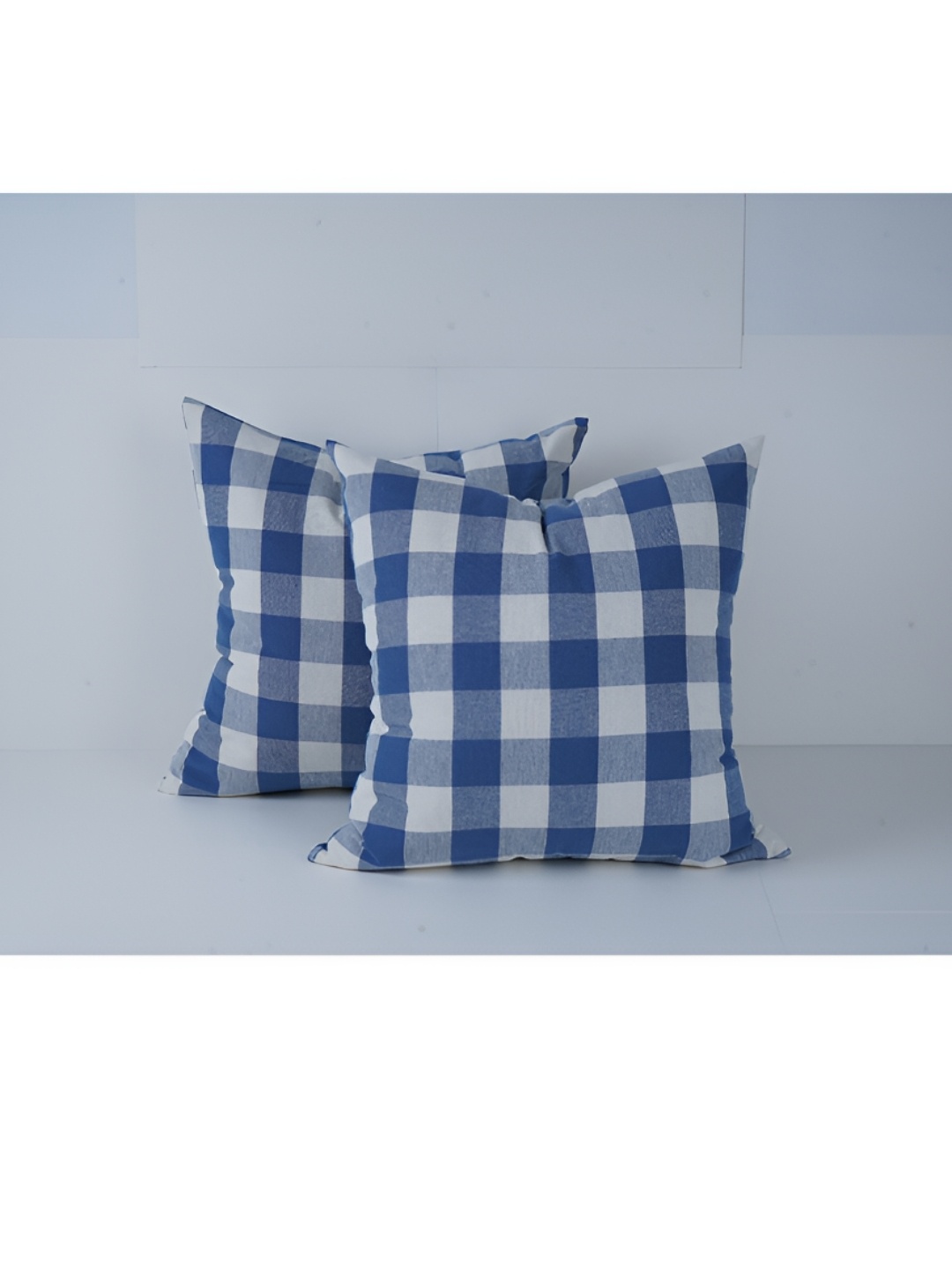 

SKANDA FAB Blue & White 2 Pcs Checked Square Cushion Covers