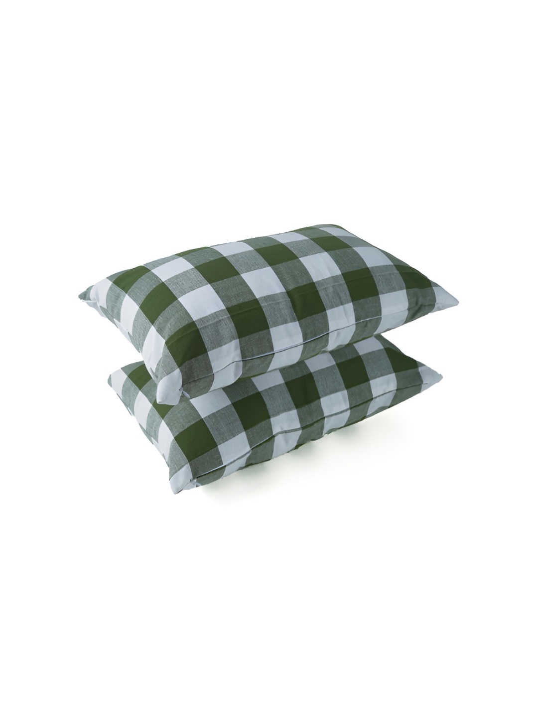 

SKANDA FAB Green & White 2 Pcs Checked Rectangle Cushion Covers