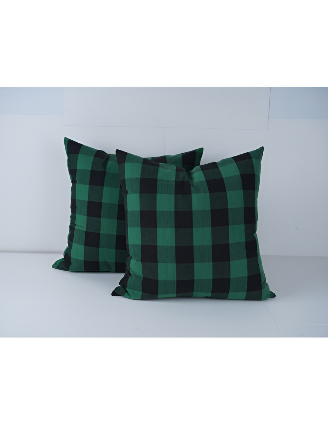 

SKANDA FAB Green & Black 2 Pcs Checked Square Cushion Covers