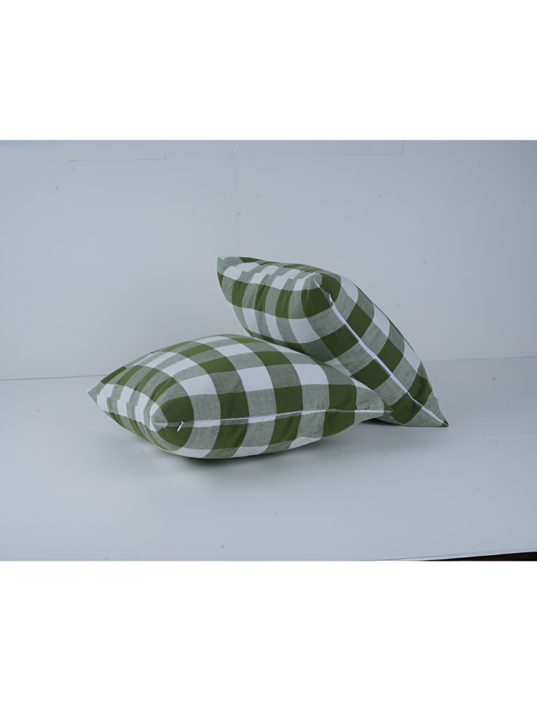 

SKANDA FAB Green & White 2 Pcs Checked Square Cushion Covers