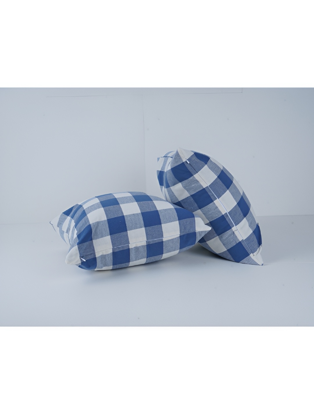 

SKANDA FAB Blue & White 2 Pcs Checked Square Cushion Covers