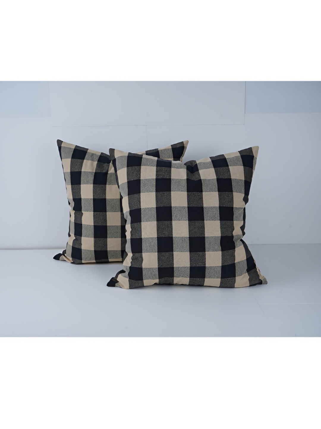 

SKANDA FAB Yellow & Black 2 Pcs Checked Square Cushion Covers